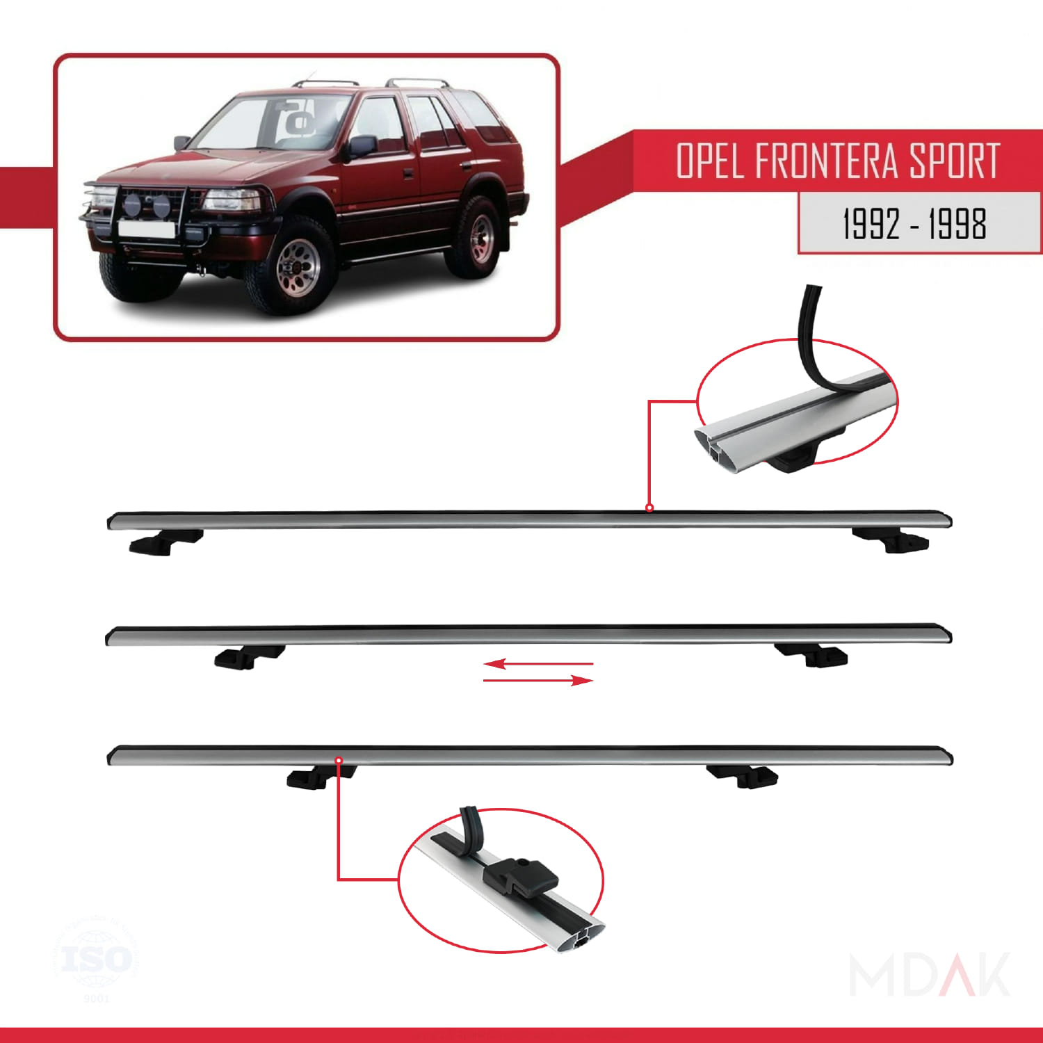 Opel Frontera Sport 1992-1998 Arası ile Uyumlu BASIC Model Ara Atkı Tavan Barı Gri 2 Adet - Görsel 5