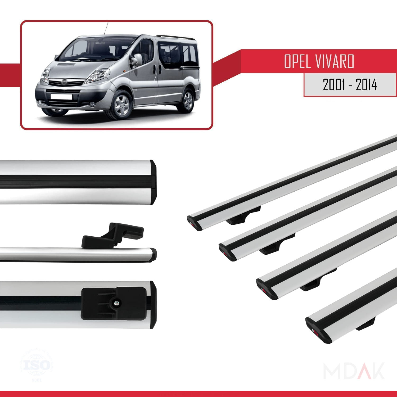 Opel Vivaro A 2001-2014 Arası ile Uyumlu BASIC Model Ara Atkı Tavan Barı Gri 4 Adet - Görsel 3