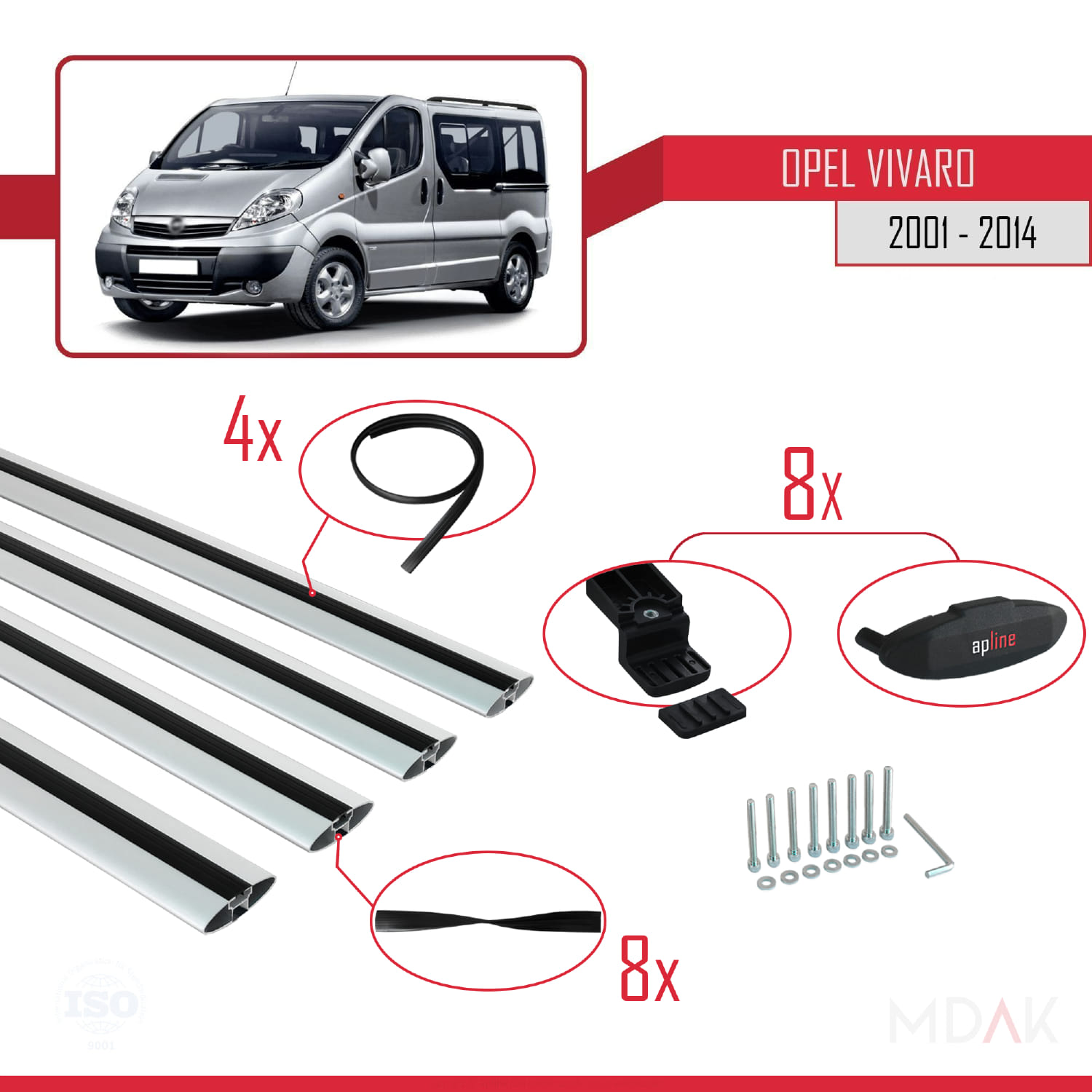 Opel Vivaro A 2001-2014 Arası ile Uyumlu BASIC Model Ara Atkı Tavan Barı Gri 4 Adet - Görsel 5
