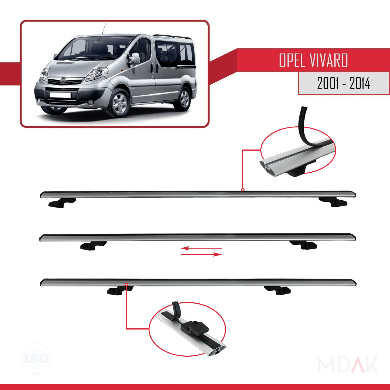 Opel Vivaro A 2001-2014 Arası ile Uyumlu BASIC Model Ara Atkı Tavan Barı Gri 2 Adet - Görsel 5