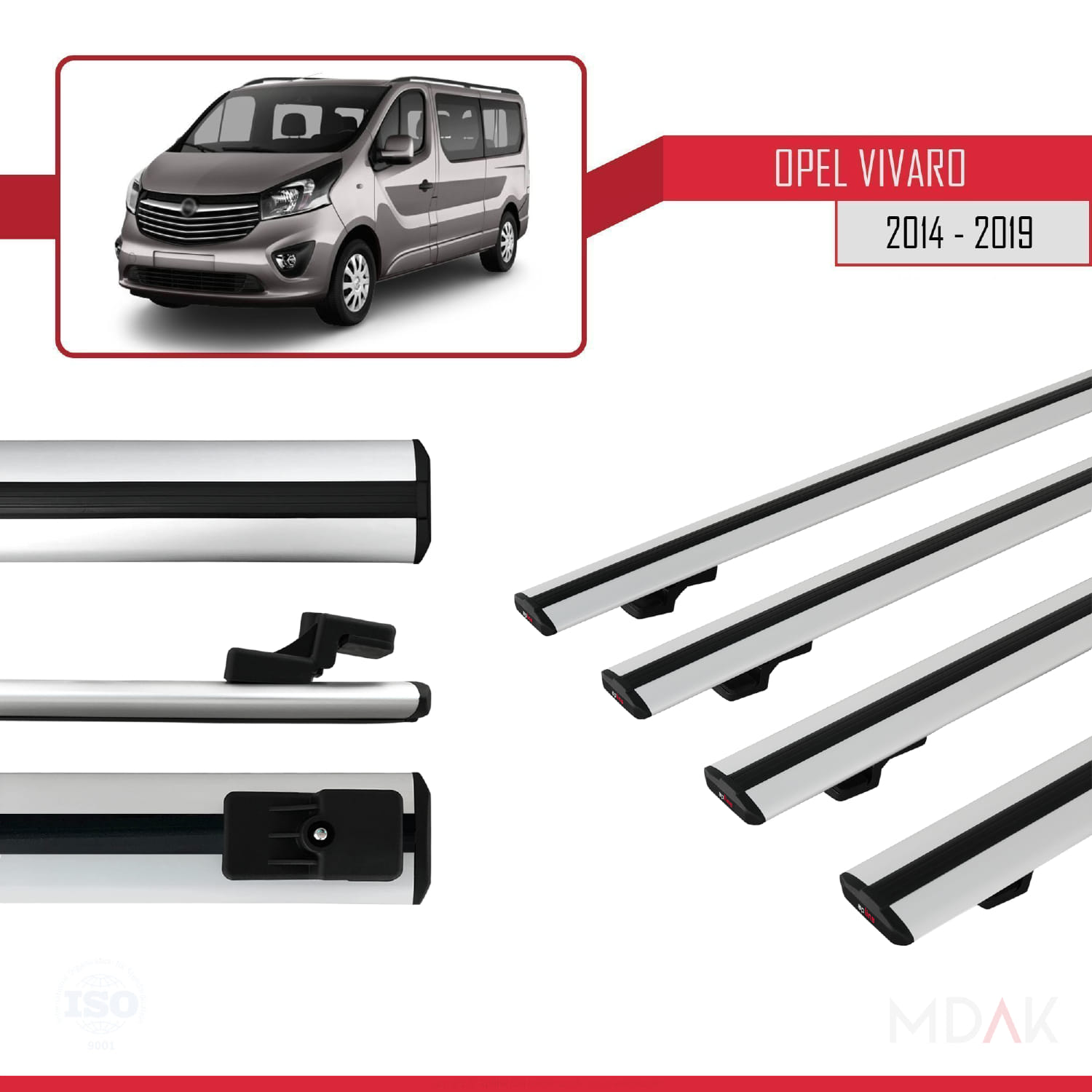 Opel Vivaro B 2014-2019 Arası ile Uyumlu BASIC Model Ara Atkı Tavan Barı Gri 4 Adet - Görsel 3