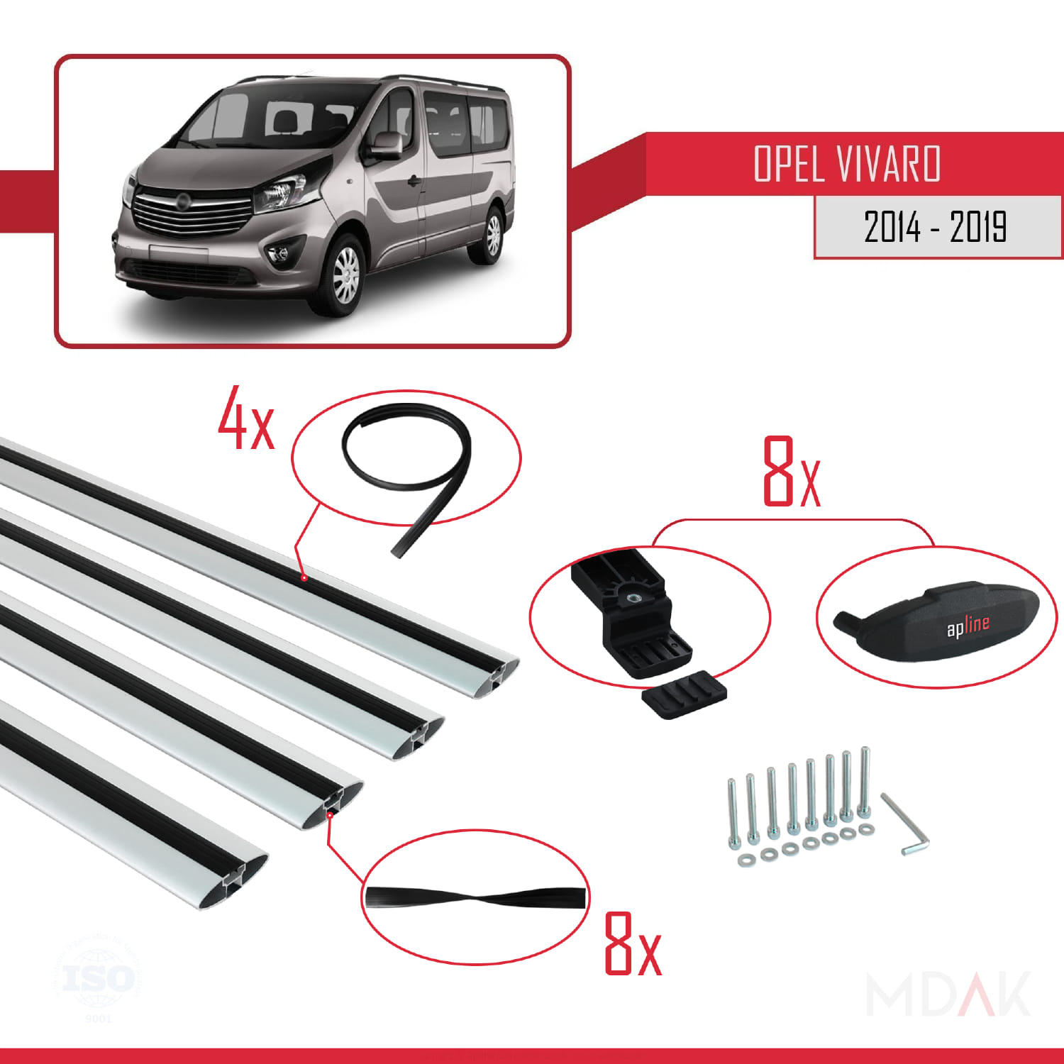 Opel Vivaro B 2014-2019 Arası ile Uyumlu BASIC Model Ara Atkı Tavan Barı Gri 4 Adet - Görsel 5