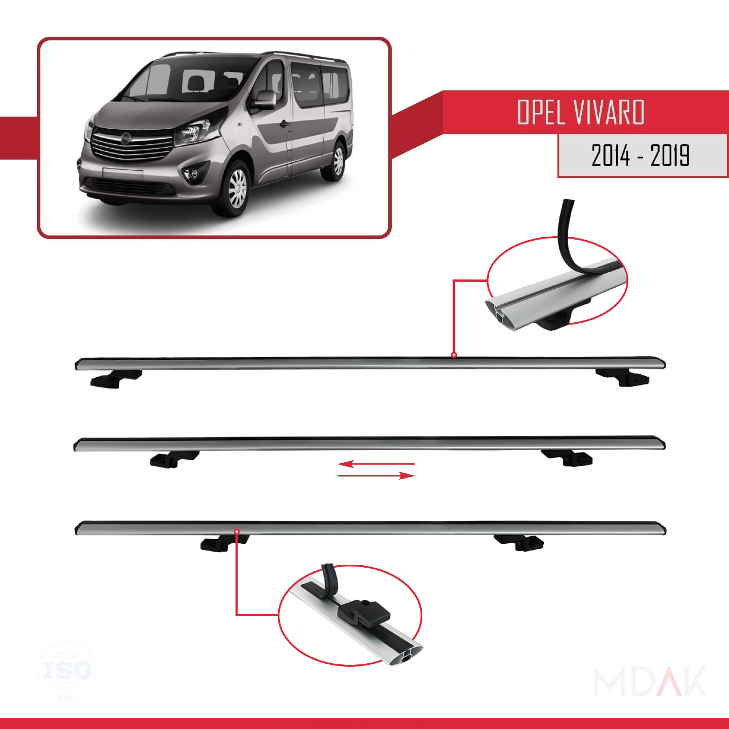 Opel Vivaro B 2014-2019 Arası ile Uyumlu BASIC Model Ara Atkı Tavan Barı Gri 2 Adet - Görsel 5