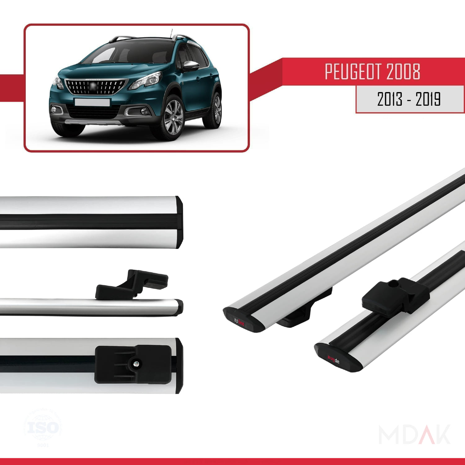 Peugeot 2008 (A94) 2013-2019 Arası ile Uyumlu BASIC Model Ara Atkı Tavan Barı Gri 2 Adet - Görsel 3