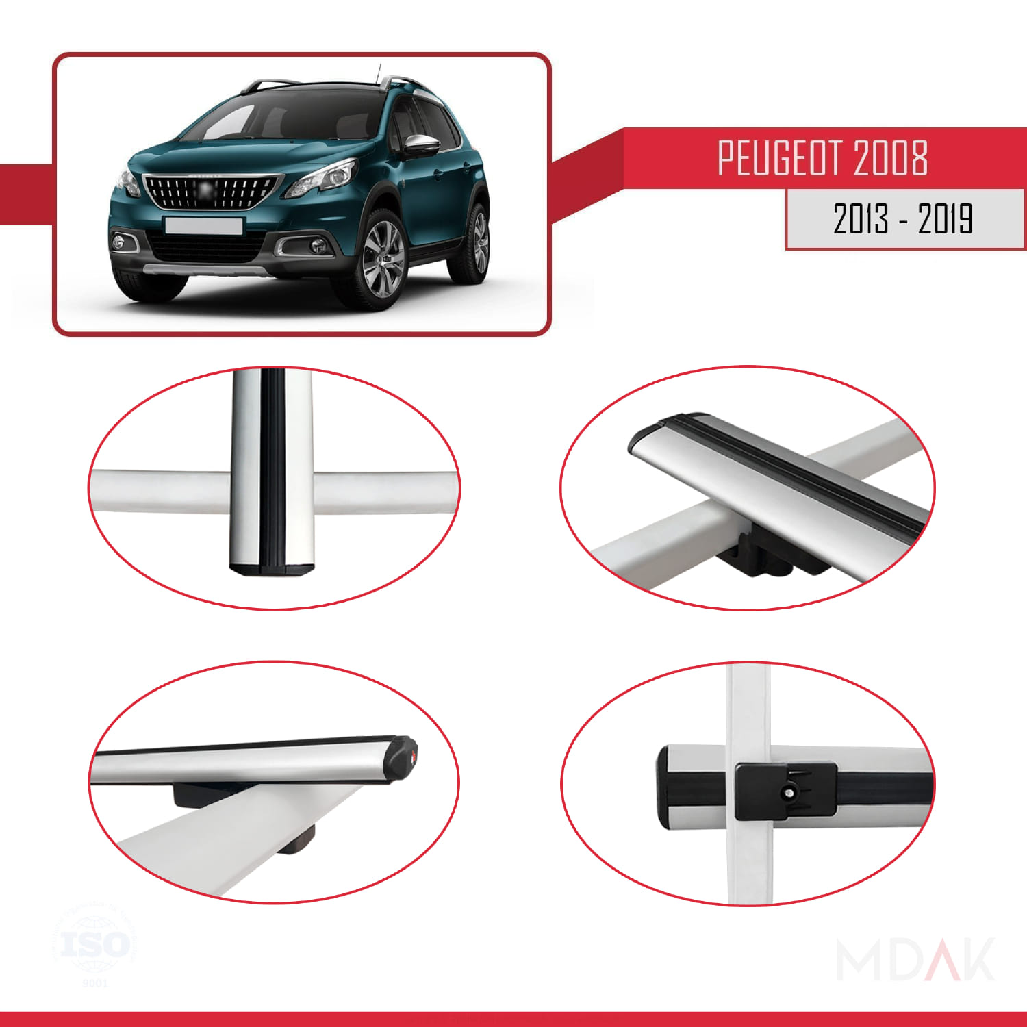 Peugeot 2008 (A94) 2013-2019 Arası ile Uyumlu BASIC Model Ara Atkı Tavan Barı Gri 2 Adet - Görsel 4