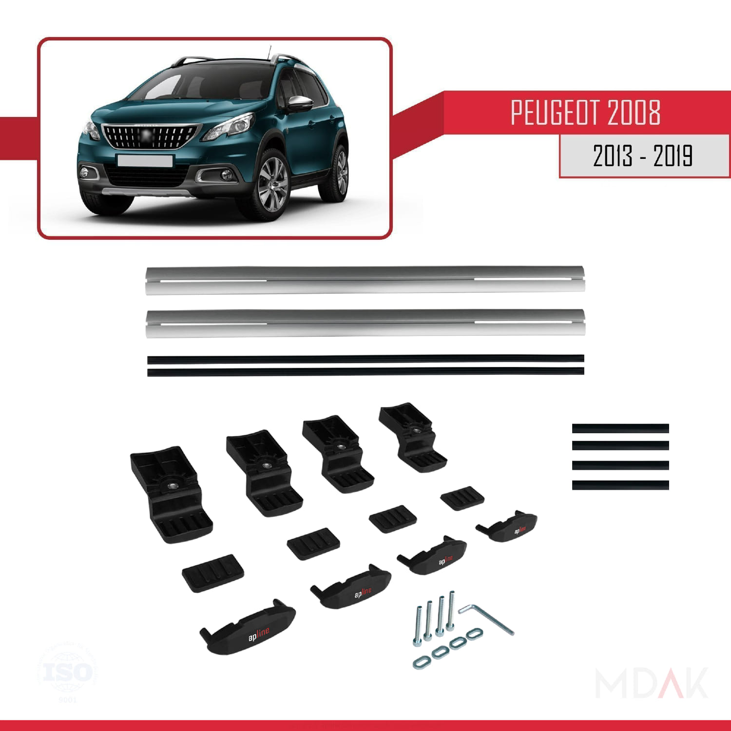 Peugeot 2008 (A94) 2013-2019 Arası ile Uyumlu BASIC Model Ara Atkı Tavan Barı Gri 2 Adet - Görsel 6