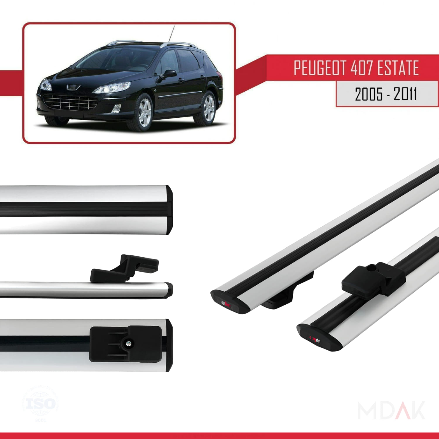 Peugeot 407 SW 2005-2011 Arası ile Uyumlu BASIC Model Ara Atkı Tavan Barı Gri 2 Adet - Görsel 3