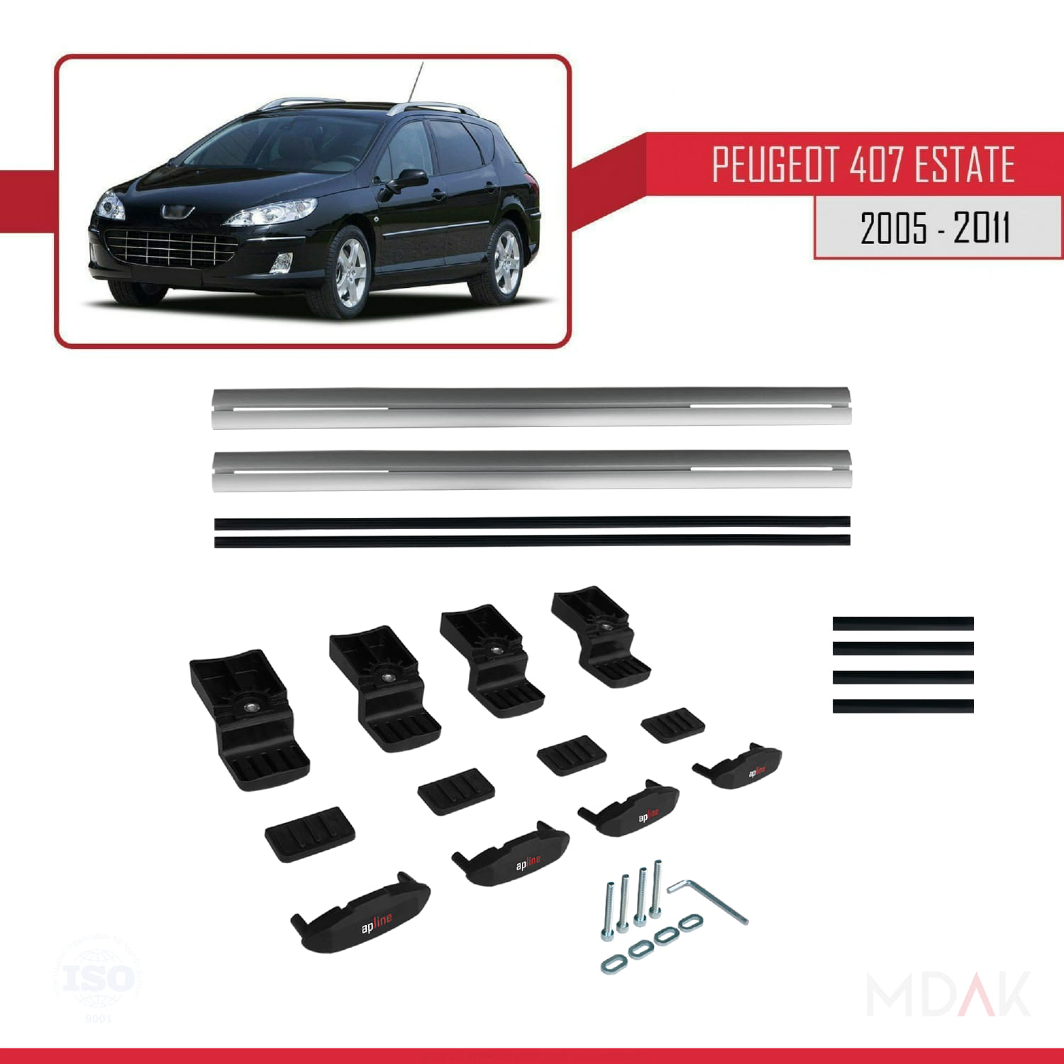 Peugeot 407 SW 2005-2011 Arası ile Uyumlu BASIC Model Ara Atkı Tavan Barı Gri 2 Adet - Görsel 6