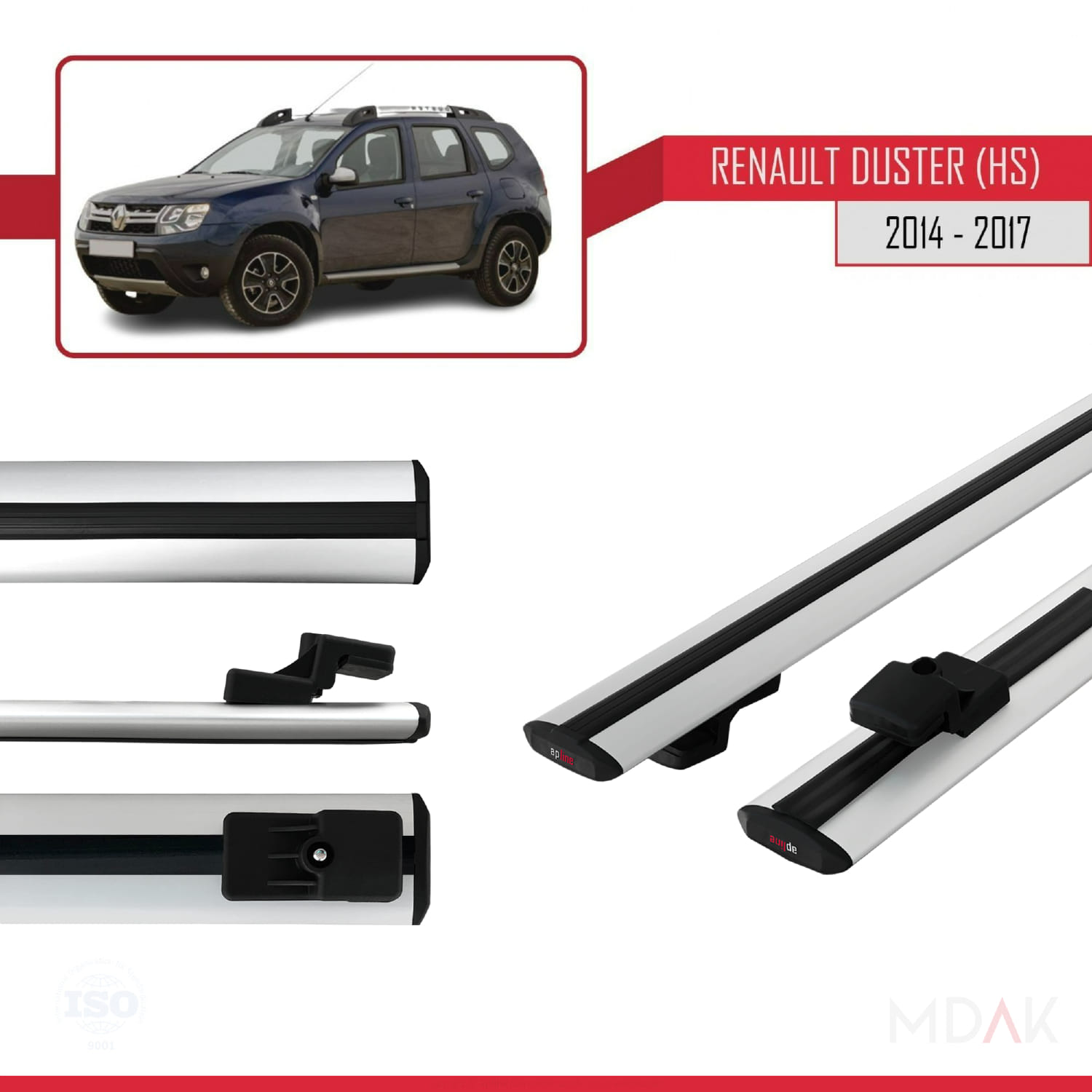 Renault Duster (HS) Post-Facelift 2014-2017 Arası ile Uyumlu BASIC Model Ara Atkı Tavan Barı Gri 2 Adet - Görsel 3