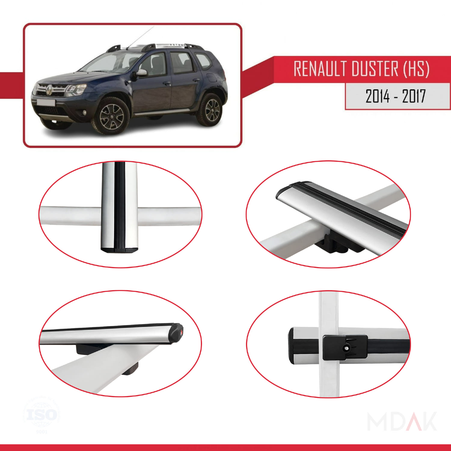 Renault Duster (HS) Post-Facelift 2014-2017 Arası ile Uyumlu BASIC Model Ara Atkı Tavan Barı Gri 2 Adet - Görsel 4