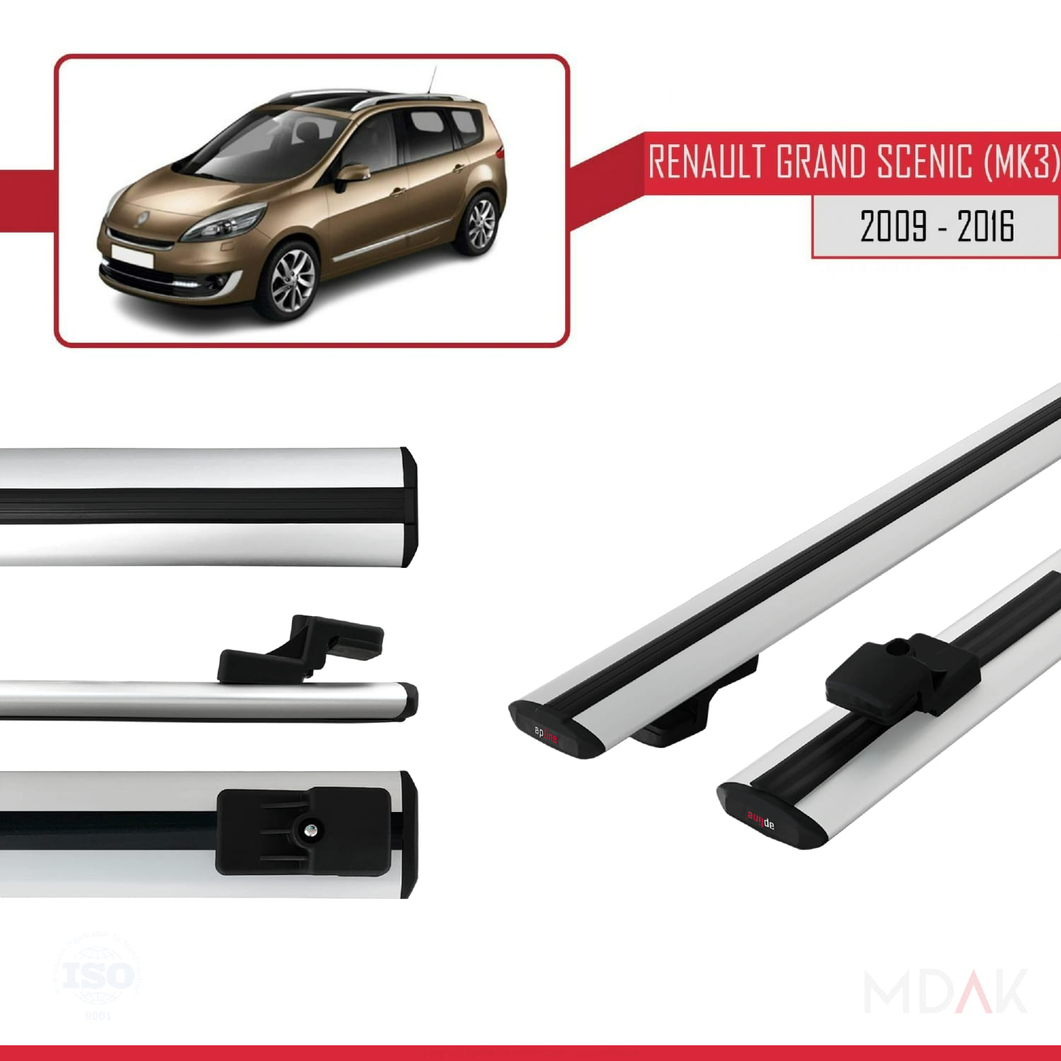 Renault Grand Scenic 3 2009-2016 Arası ile Uyumlu BASIC Model Ara Atkı Tavan Barı Gri 2 Adet - Görsel 3
