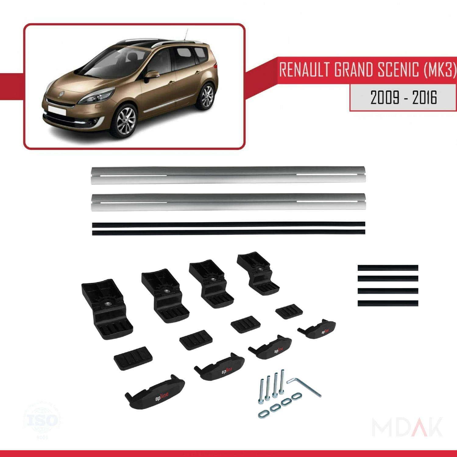 Renault Grand Scenic 3 2009-2016 Arası ile Uyumlu BASIC Model Ara Atkı Tavan Barı Gri 2 Adet - Görsel 6