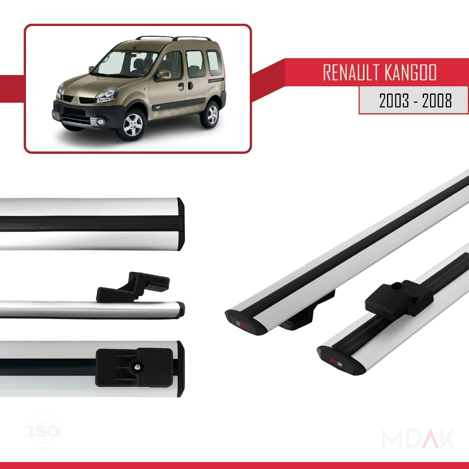 Renault Kangoo (X76) Post-Facelift 2003-2008 Arası ile Uyumlu BASIC Model Ara Atkı Tavan Barı Gri 2 Adet - Görsel 3