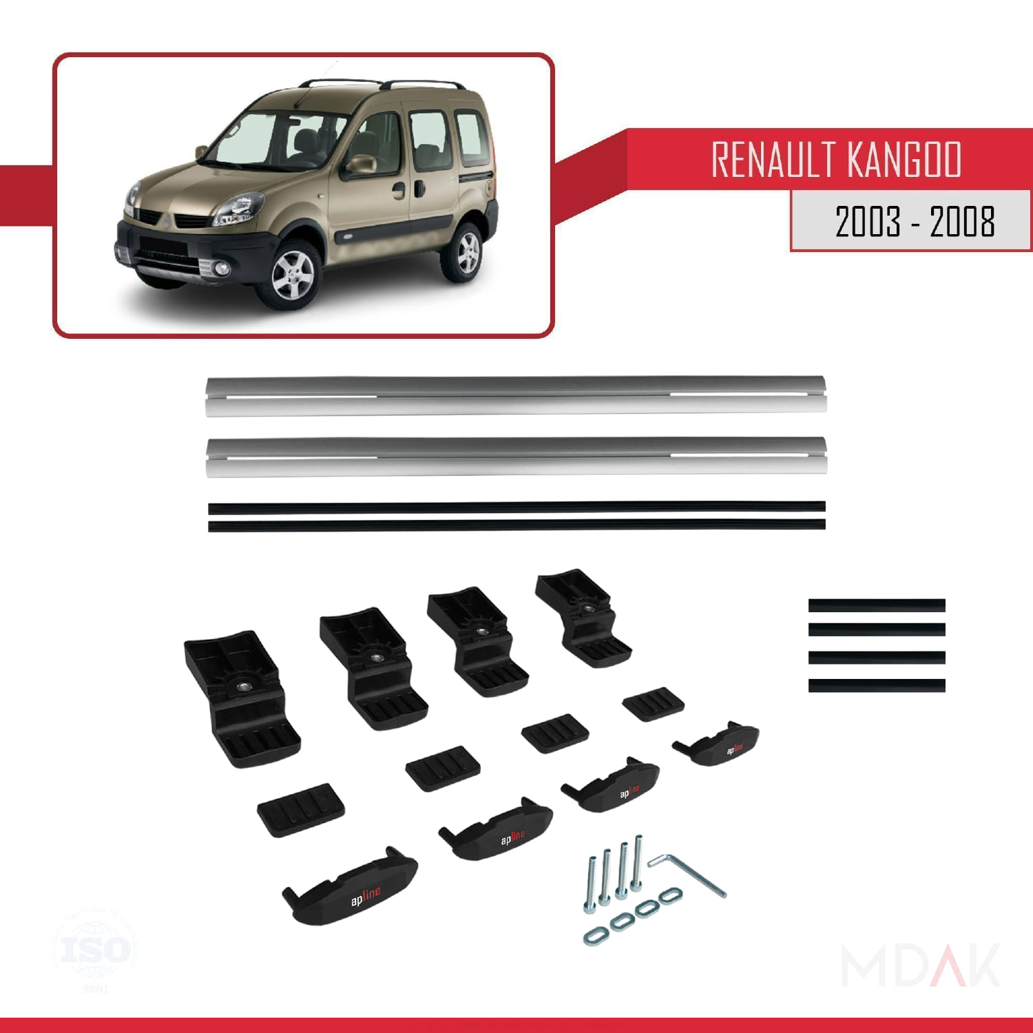 Renault Kangoo (X76) Post-Facelift 2003-2008 Arası ile Uyumlu BASIC Model Ara Atkı Tavan Barı Gri 2 Adet - Görsel 6