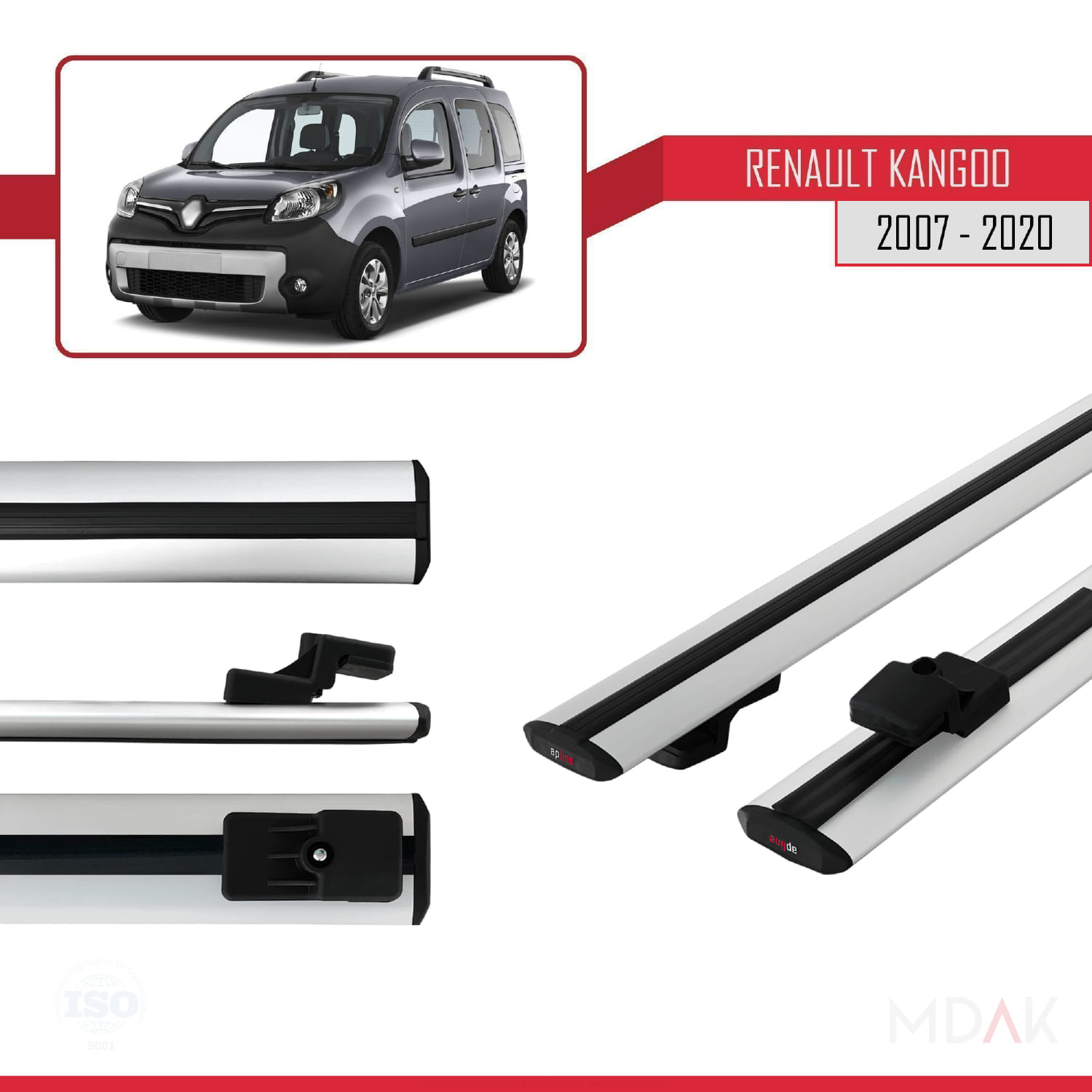 Renault Kangoo 2 (X61) 2007-2020 Arası ile Uyumlu BASIC Model Ara Atkı Tavan Barı Gri 2 Adet - Görsel 3