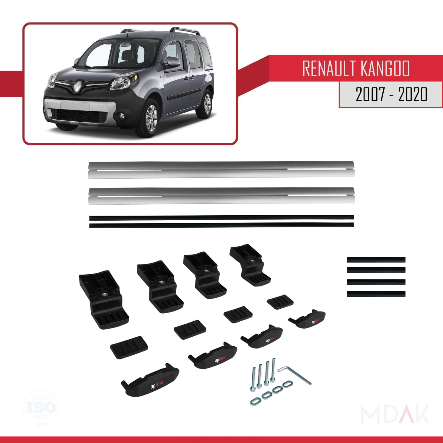 Renault Kangoo 2 (X61) 2007-2020 Arası ile Uyumlu BASIC Model Ara Atkı Tavan Barı Gri 2 Adet - Görsel 6
