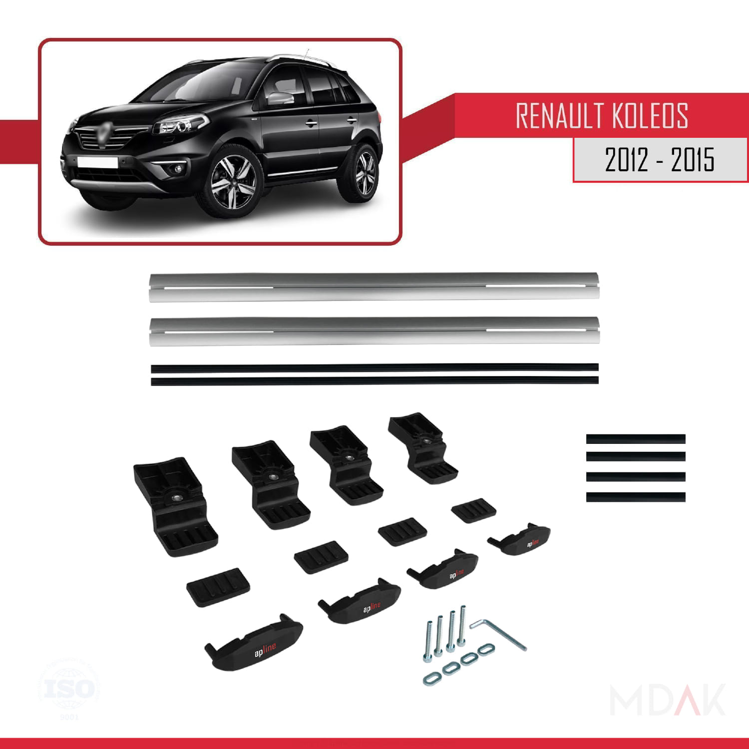 Renault Koleos (HY) Post-Facelift 2012-2015 Arası ile Uyumlu BASIC Model Ara Atkı Tavan Barı Gri 2 Adet - Görsel 6