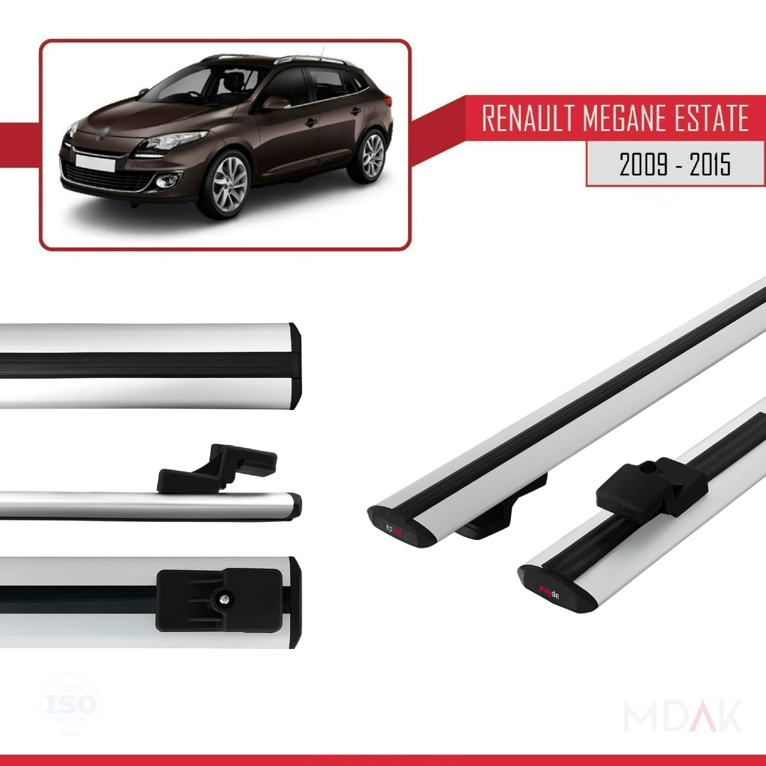 Renault Megane 3 ST 2009-2015 Arası ile Uyumlu BASIC Model Ara Atkı Tavan Barı Gri 2 Adet - Görsel 3