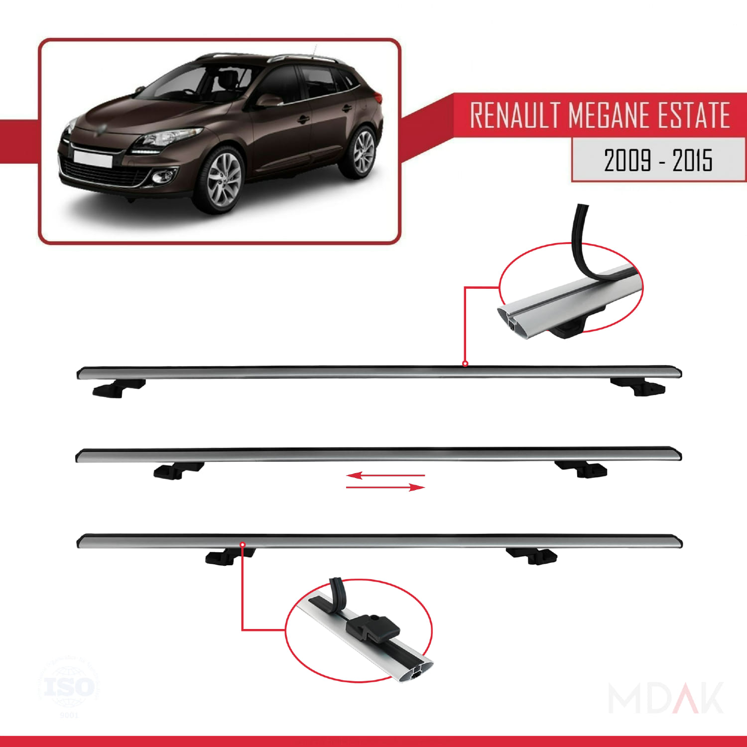 Renault Megane 3 ST 2009-2015 Arası ile Uyumlu BASIC Model Ara Atkı Tavan Barı Gri 2 Adet - Görsel 5