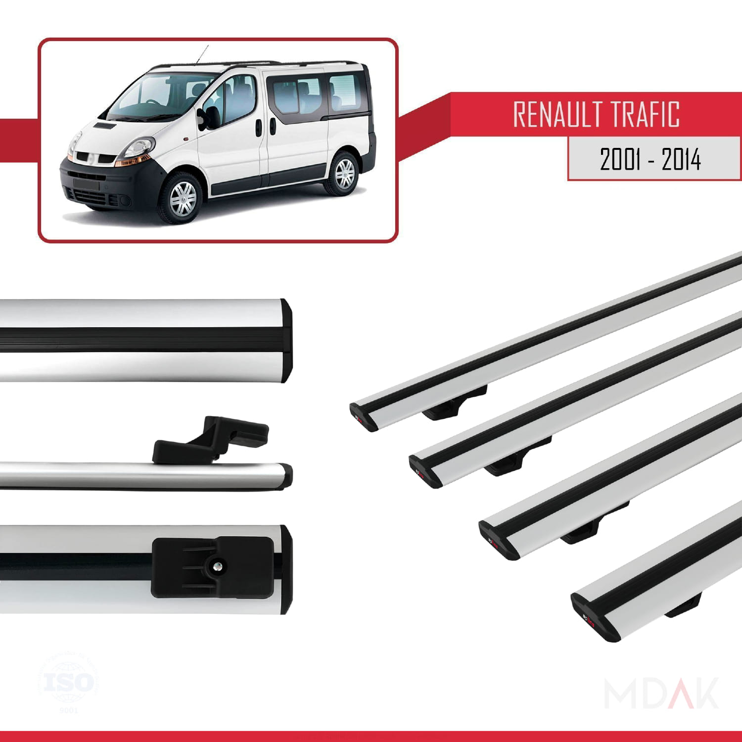Renault Trafic 2 (X83) 2001-2014 Arası ile Uyumlu BASIC Model Ara Atkı Tavan Barı Gri 4 Adet - Görsel 3