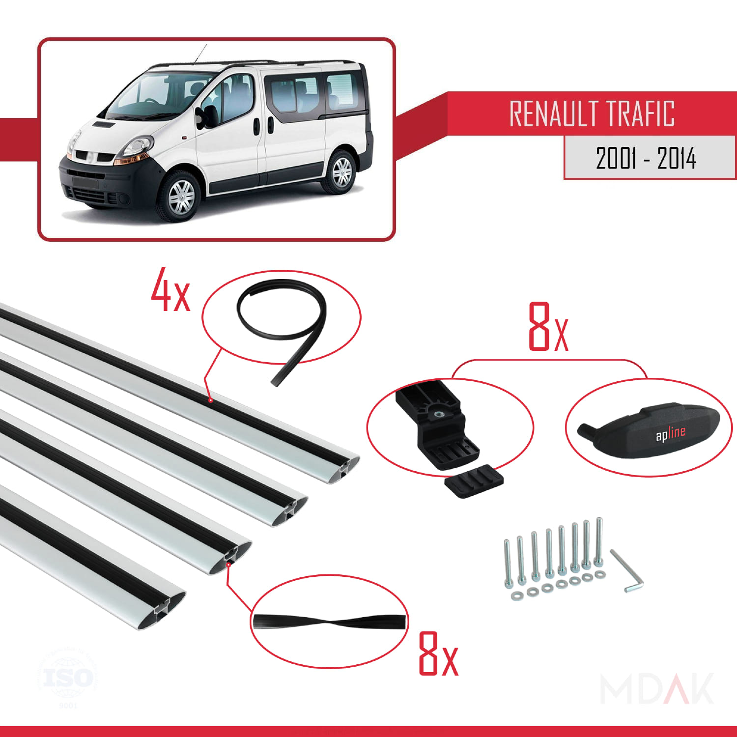 Renault Trafic 2 (X83) 2001-2014 Arası ile Uyumlu BASIC Model Ara Atkı Tavan Barı Gri 4 Adet - Görsel 5
