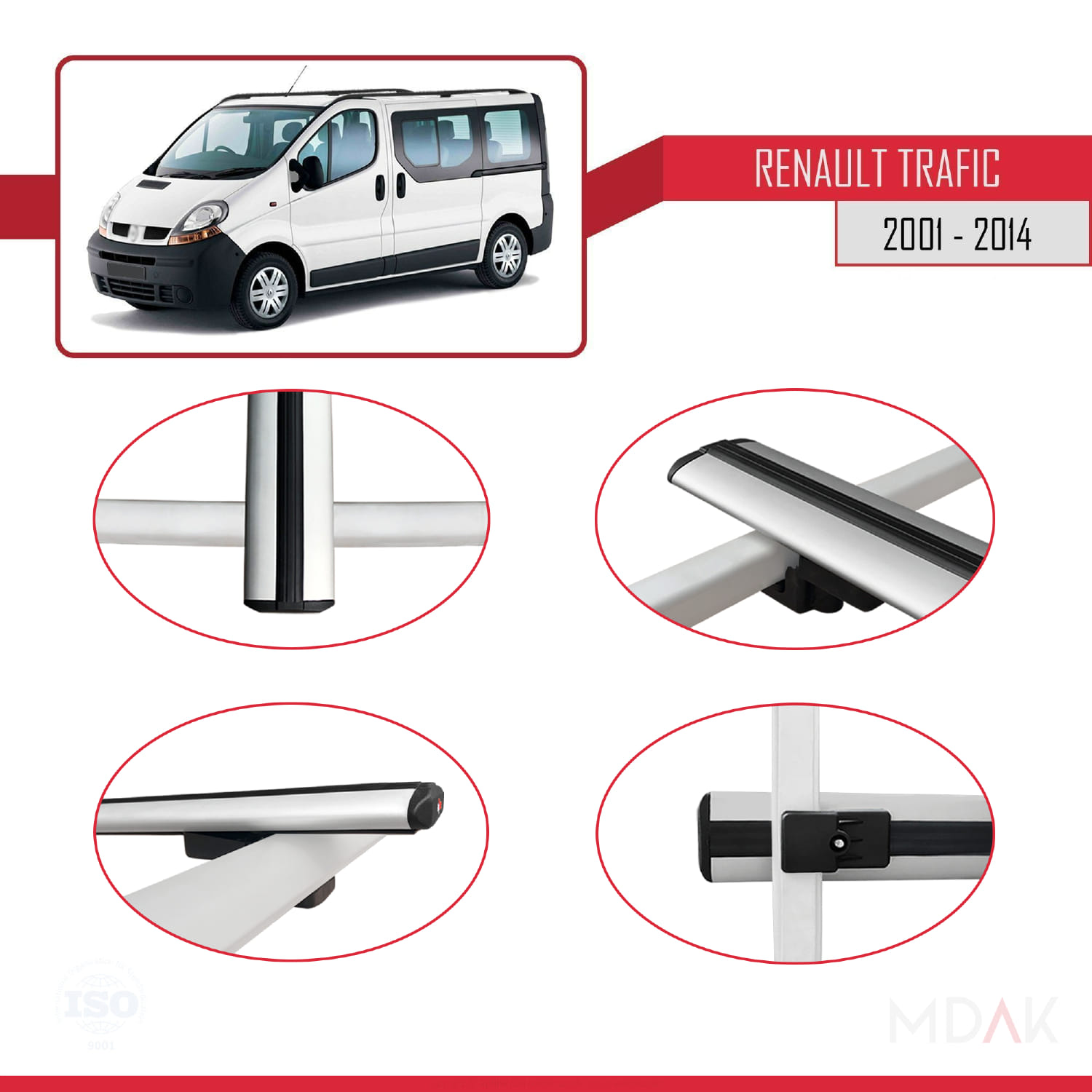 Renault Trafic 2 (X83) 2001-2014 Arası ile Uyumlu BASIC Model Ara Atkı Tavan Barı Gri 2 Adet - Görsel 4