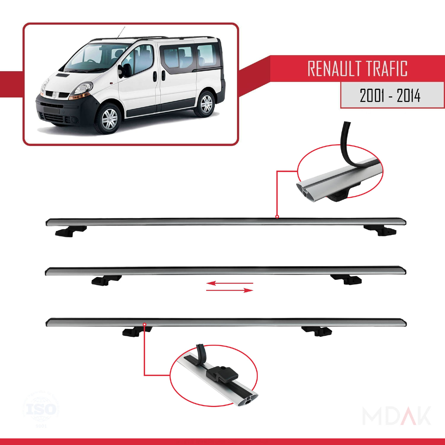 Renault Trafic 2 (X83) 2001-2014 Arası ile Uyumlu BASIC Model Ara Atkı Tavan Barı Gri 2 Adet - Görsel 5