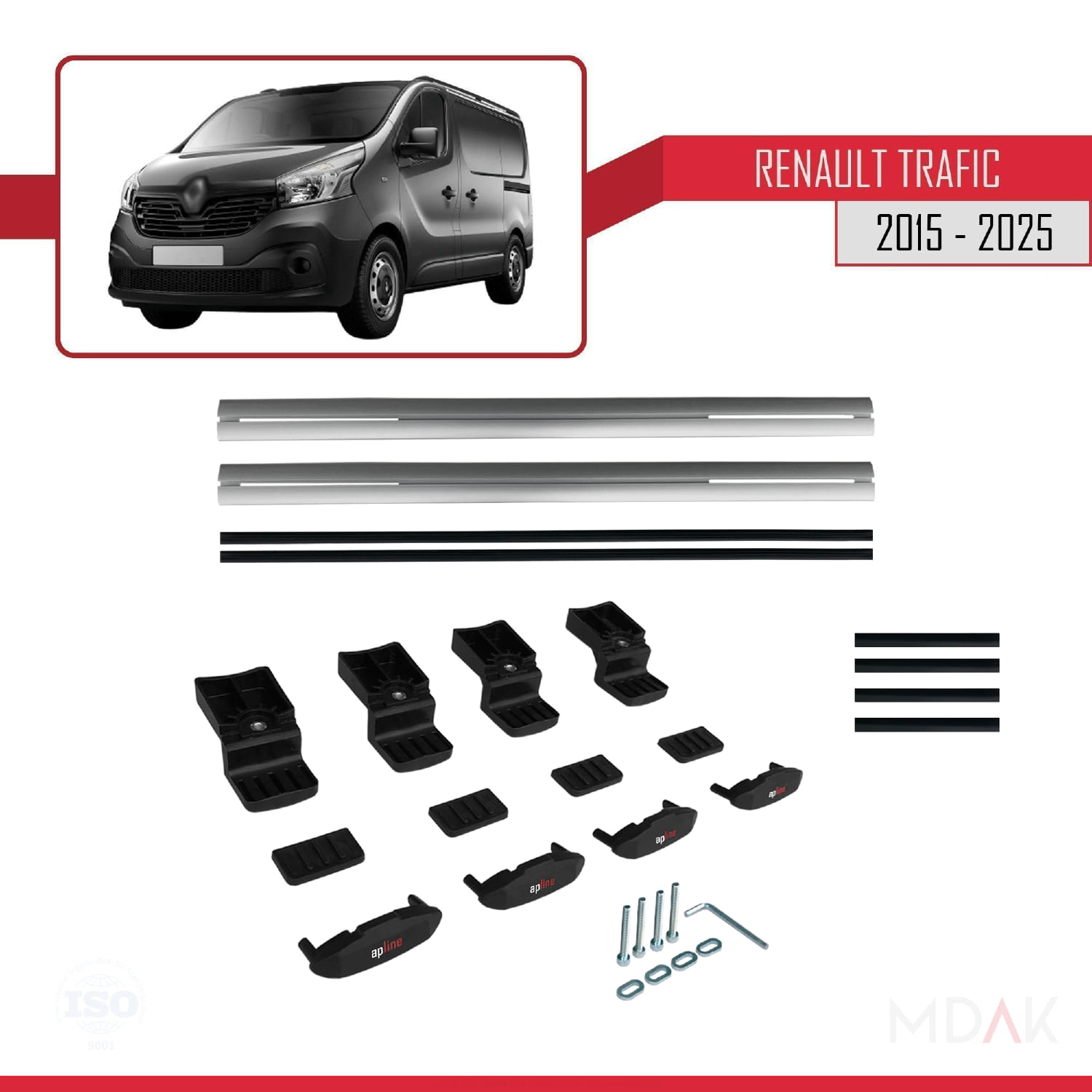Renault Trafic 3 (X82) 2015 ve Sonrası ile Uyumlu BASIC Model Ara Atkı Tavan Barı Gri 2 Adet - Görsel 6