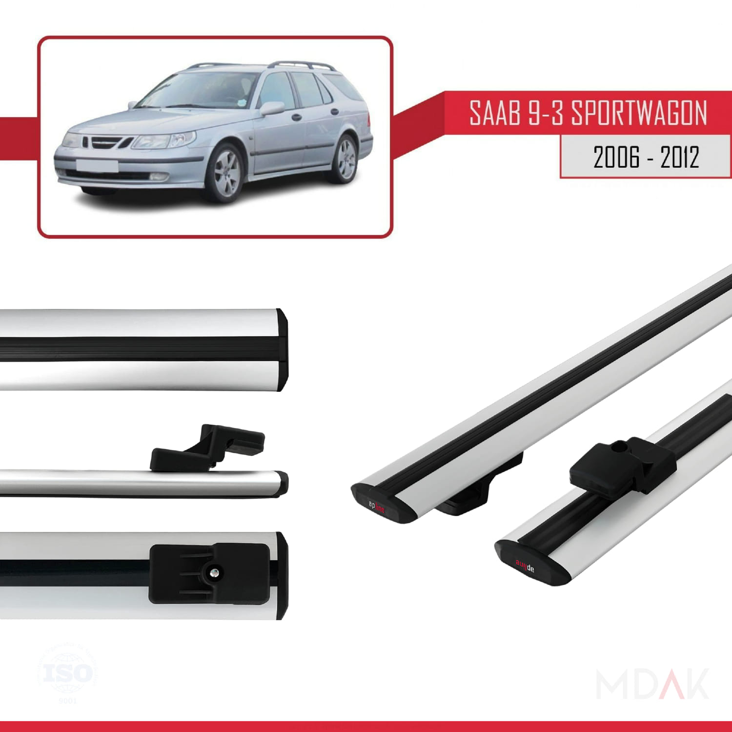 Saab 9-3 II SW 2006-2012 Arası ile Uyumlu BASIC Model Ara Atkı Tavan Barı Gri 2 Adet - Görsel 3