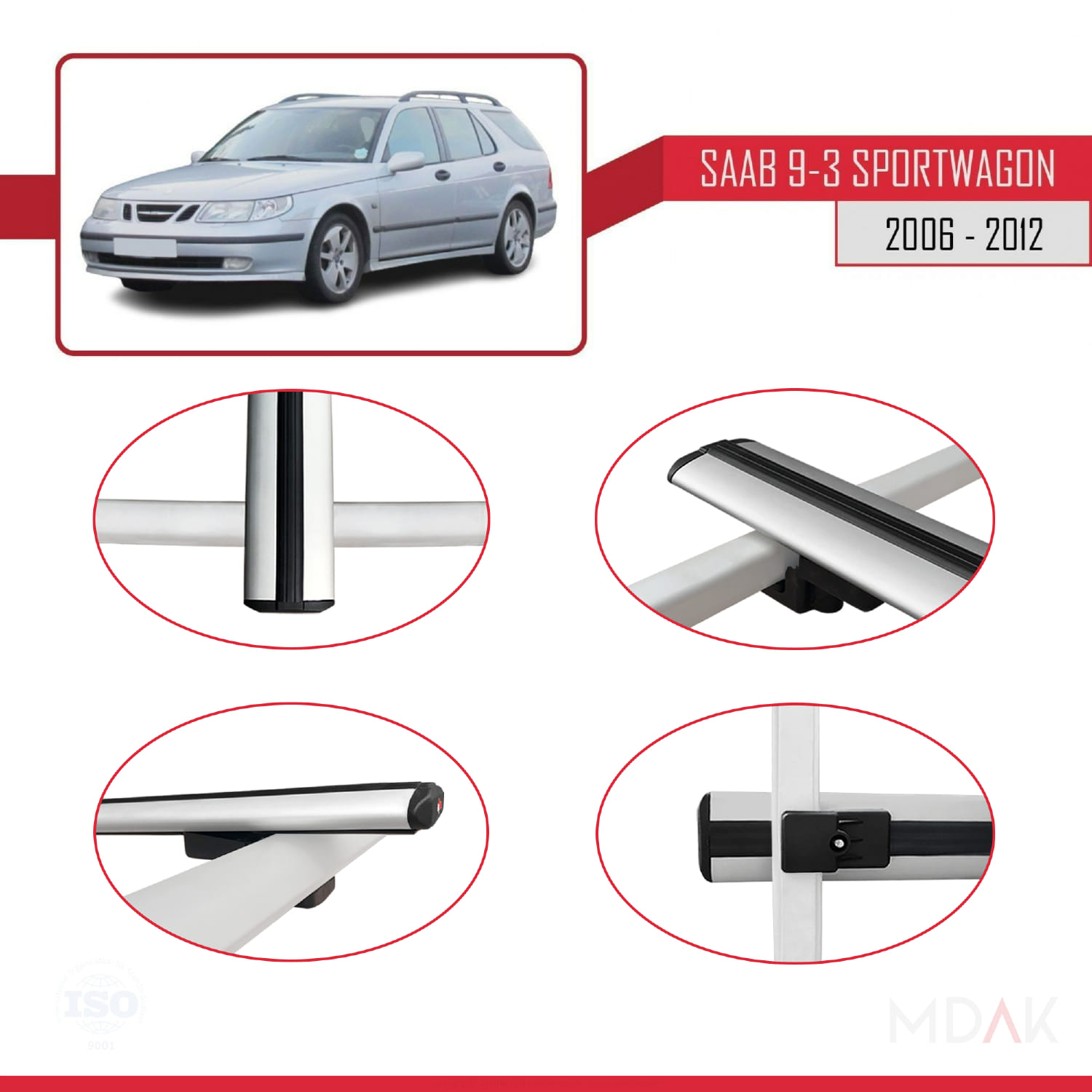 Saab 9-3 II SW 2006-2012 Arası ile Uyumlu BASIC Model Ara Atkı Tavan Barı Gri 2 Adet - Görsel 4
