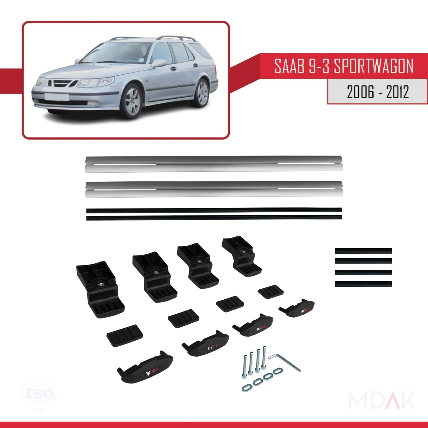 Saab 9-3 II SW 2006-2012 Arası ile Uyumlu BASIC Model Ara Atkı Tavan Barı Gri 2 Adet - Görsel 6
