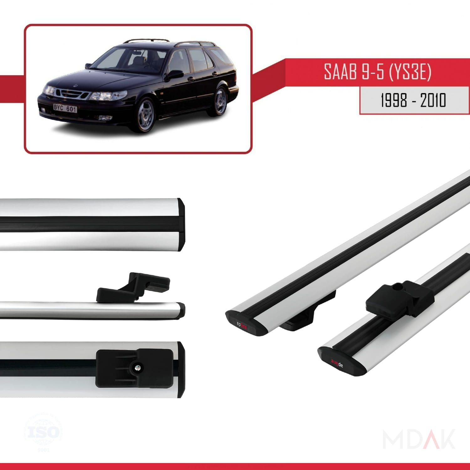 Saab 9-5 (YS3E) SW 1998-2010 Arası ile Uyumlu BASIC Model Ara Atkı Tavan Barı Gri 2 Adet - Görsel 3