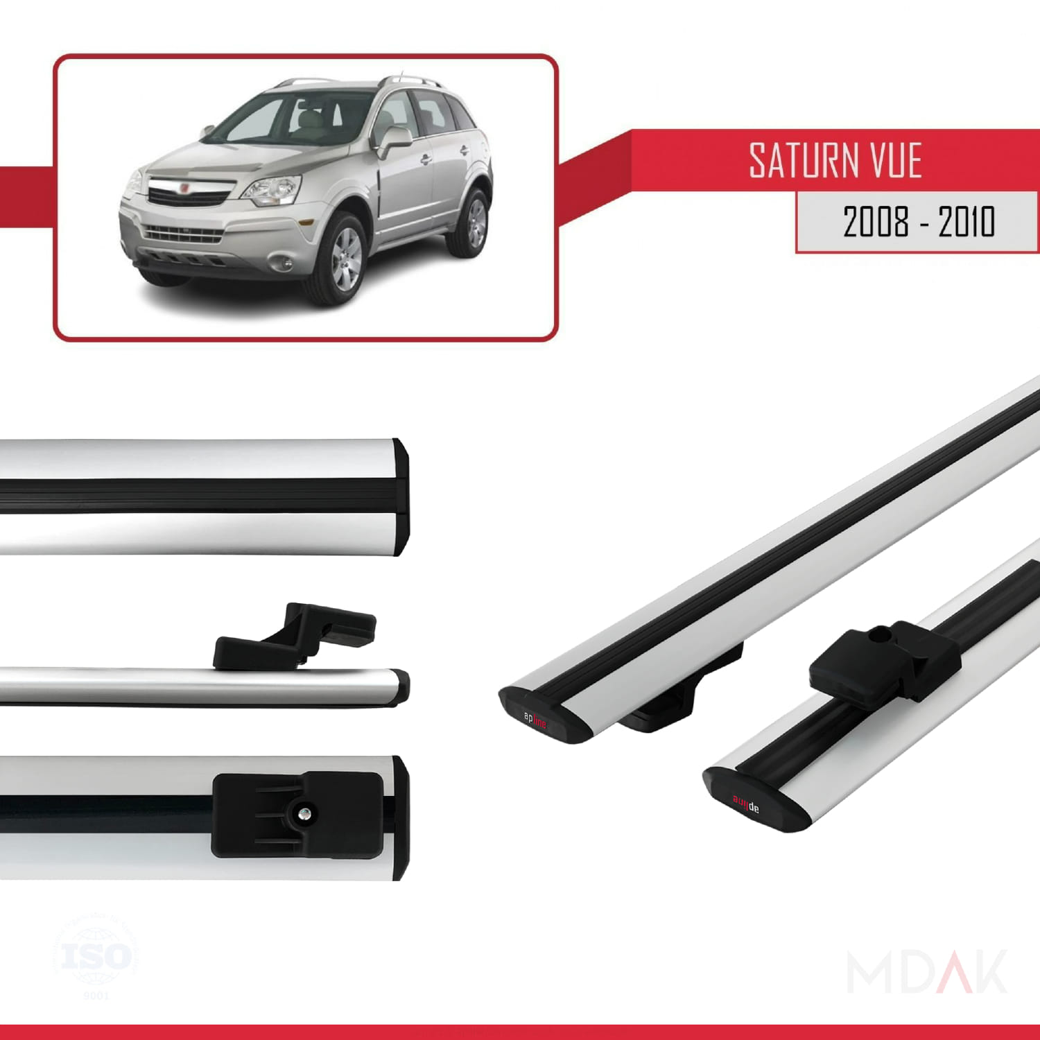Saturn Vue 2 2008-2010 Arası ile Uyumlu BASIC Model Ara Atkı Tavan Barı Gri 2 Adet - Görsel 3