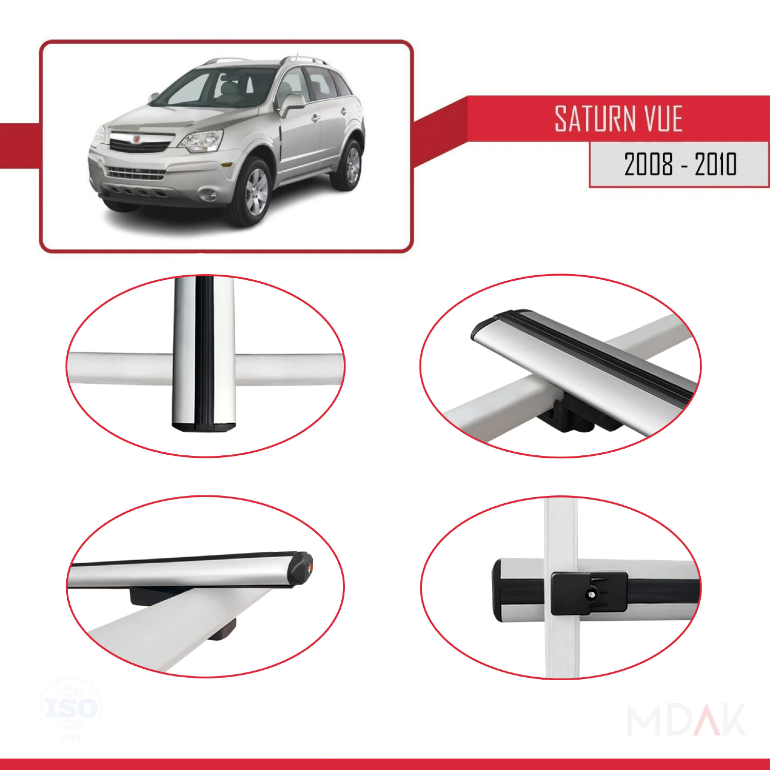Saturn Vue 2 2008-2010 Arası ile Uyumlu BASIC Model Ara Atkı Tavan Barı Gri 2 Adet - Görsel 4