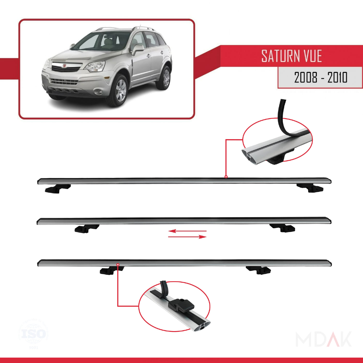 Saturn Vue 2 2008-2010 Arası ile Uyumlu BASIC Model Ara Atkı Tavan Barı Gri 2 Adet - Görsel 5