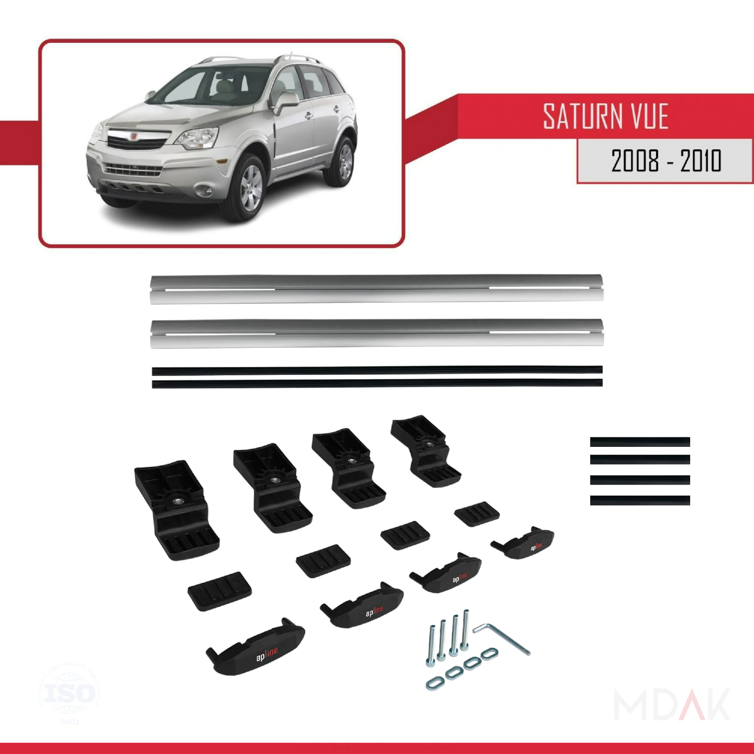 Saturn Vue 2 2008-2010 Arası ile Uyumlu BASIC Model Ara Atkı Tavan Barı Gri 2 Adet - Görsel 6