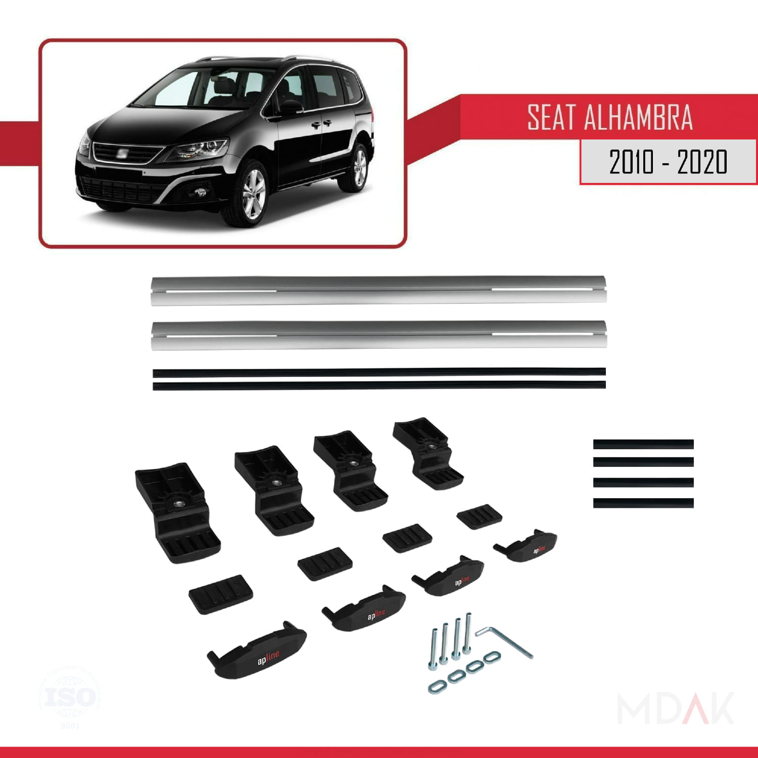 Seat Alhambra 2 (7N) 2010-2020 Arası ile Uyumlu BASIC Model Ara Atkı Tavan Barı Gri 2 Adet - Görsel 6
