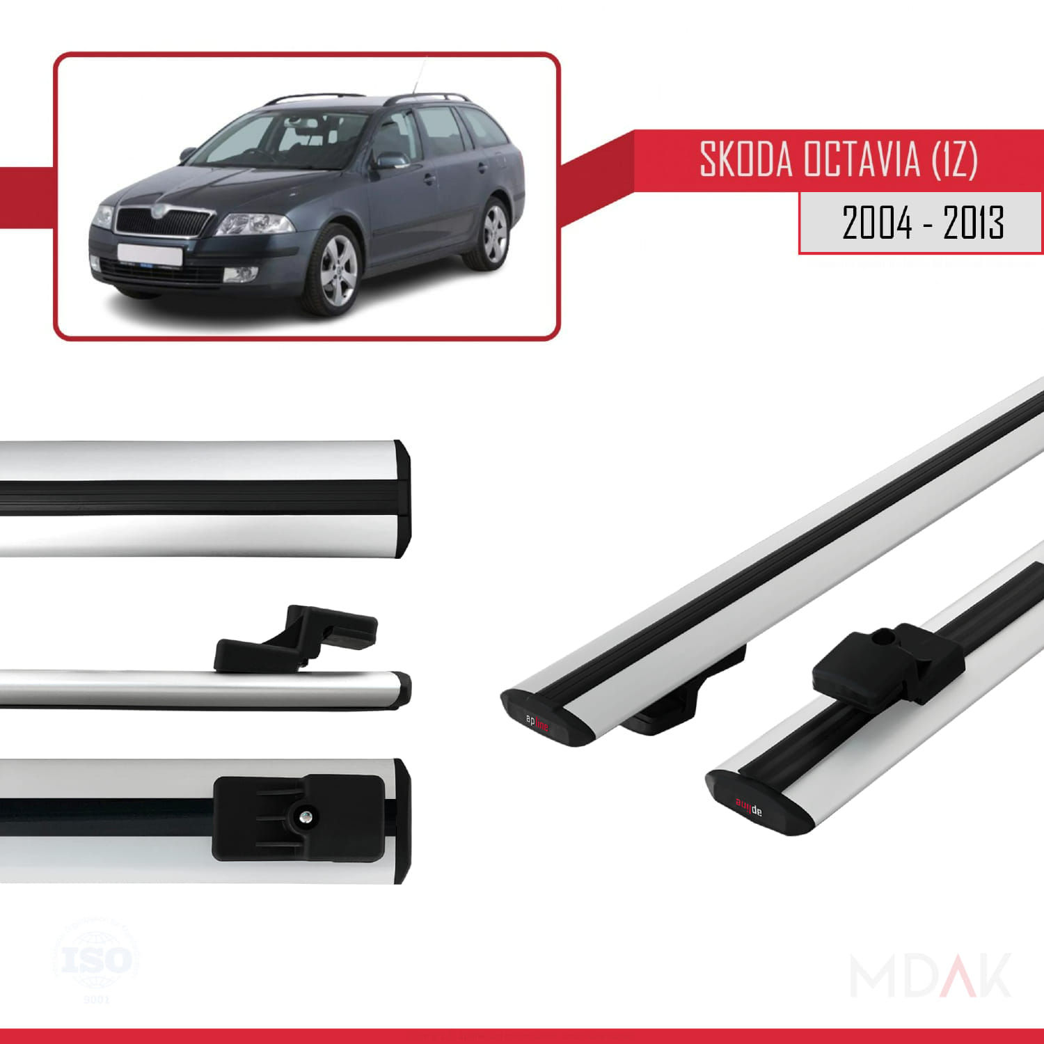 Skoda Octavia 2 (1Z) 2004-2013 Arası ile Uyumlu BASIC Model Ara Atkı Tavan Barı Gri 2 Adet - Görsel 3
