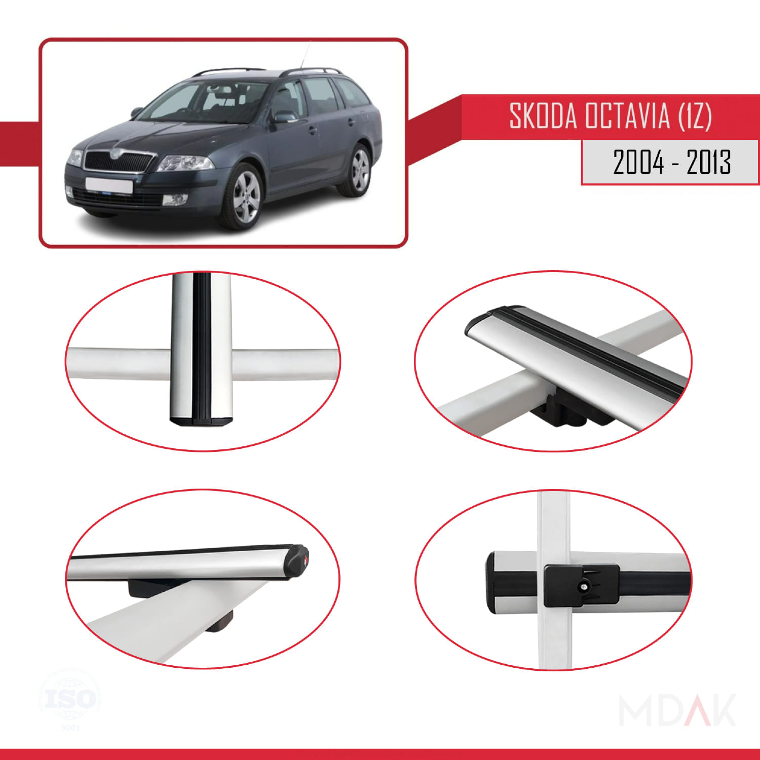 Skoda Octavia 2 (1Z) 2004-2013 Arası ile Uyumlu BASIC Model Ara Atkı Tavan Barı Gri 2 Adet - Görsel 4