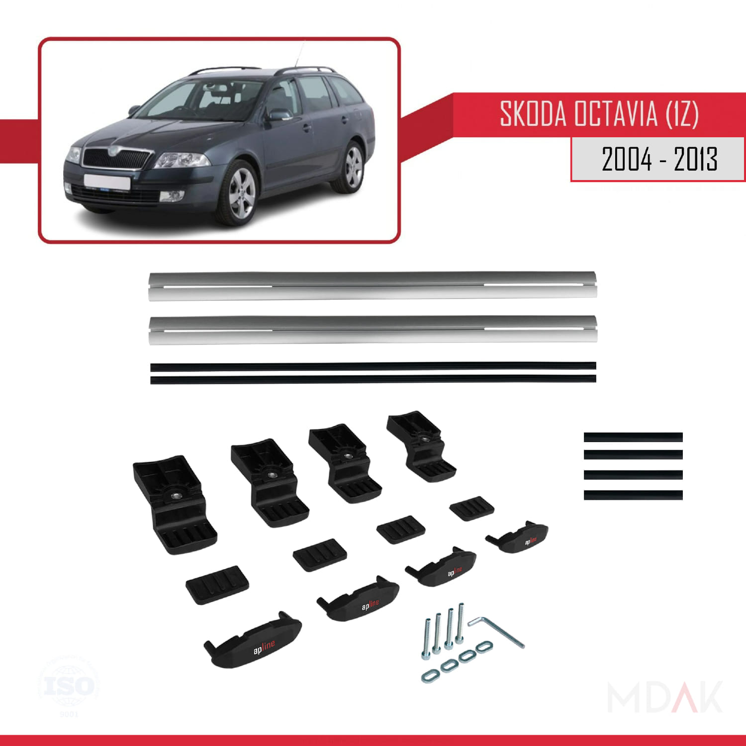 Skoda Octavia 2 (1Z) 2004-2013 Arası ile Uyumlu BASIC Model Ara Atkı Tavan Barı Gri 2 Adet - Görsel 6