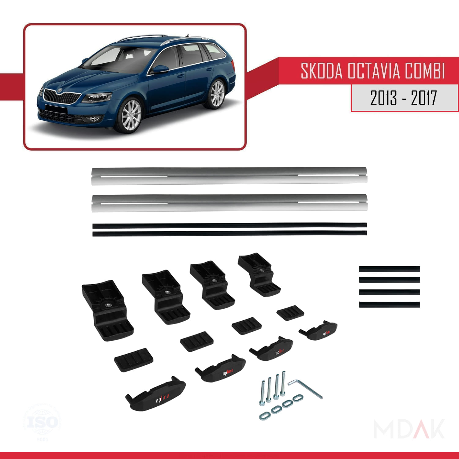 Skoda Octavia 3 (5E) Combi Pre-Facelift 2013-2017 Arası ile Uyumlu BASIC Model Ara Atkı Tavan Barı Gri 2 Adet - Görsel 6