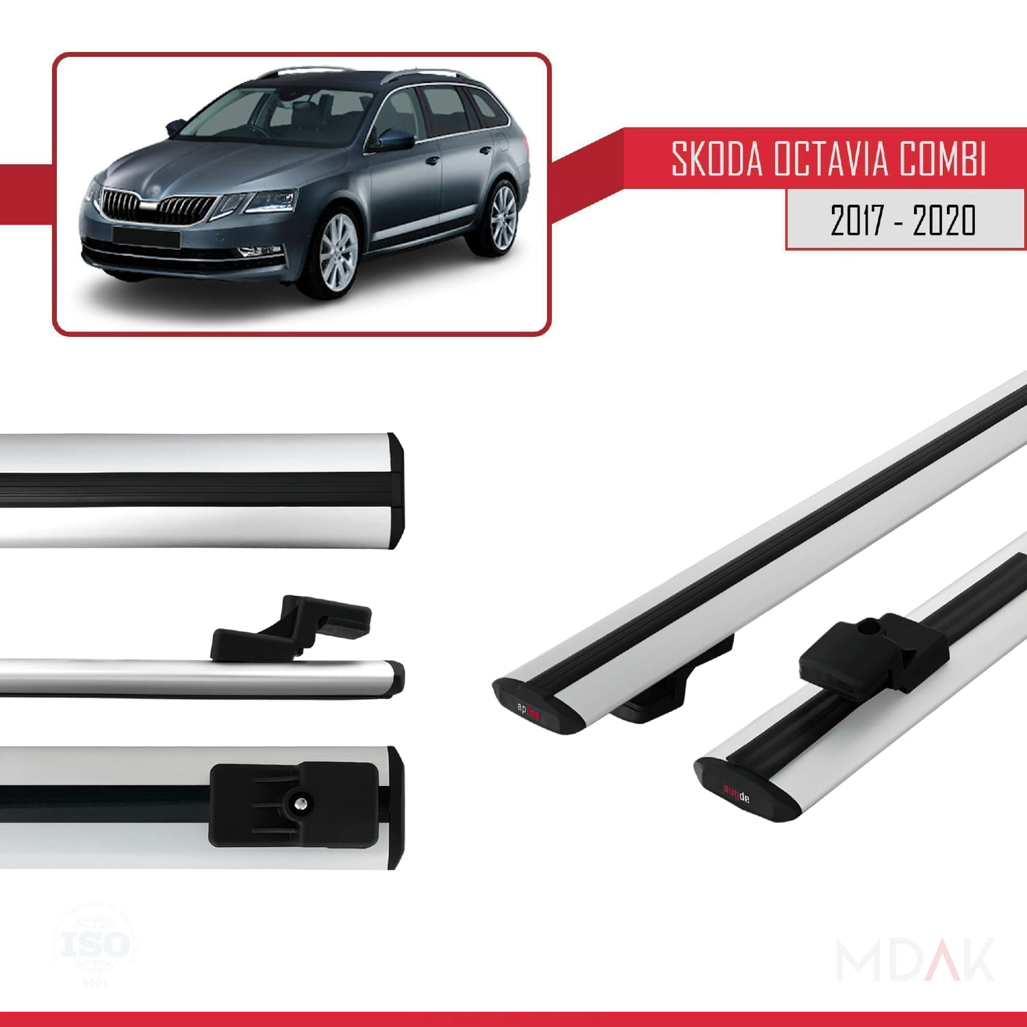 Skoda Octavia 3 (5E) Combi Post-Facelift 2017-2020 Arası ile Uyumlu BASIC Model Ara Atkı Tavan Barı Gri 2 Adet - Görsel 3