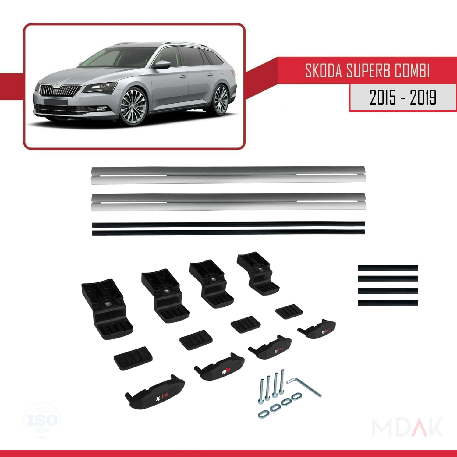 Skoda Superb 3 (3V) Combi Pre-Facelift 2015-2019 Arası ile Uyumlu BASIC Model Ara Atkı Tavan Barı Gri 2 Adet - Görsel 6