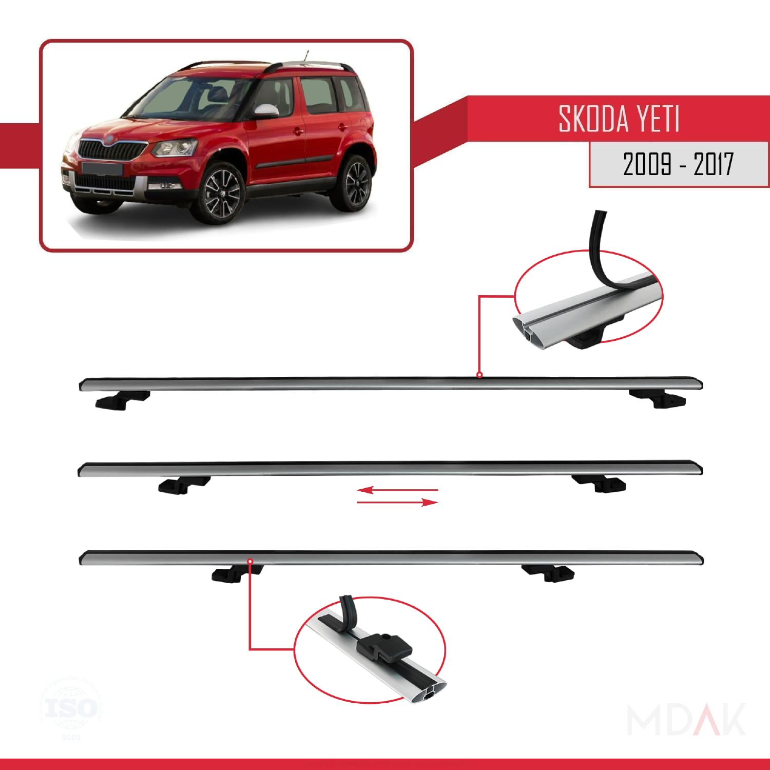 Skoda Yeti 2009-2017 Arası ile Uyumlu BASIC Model Ara Atkı Tavan Barı Gri 2 Adet - Görsel 5