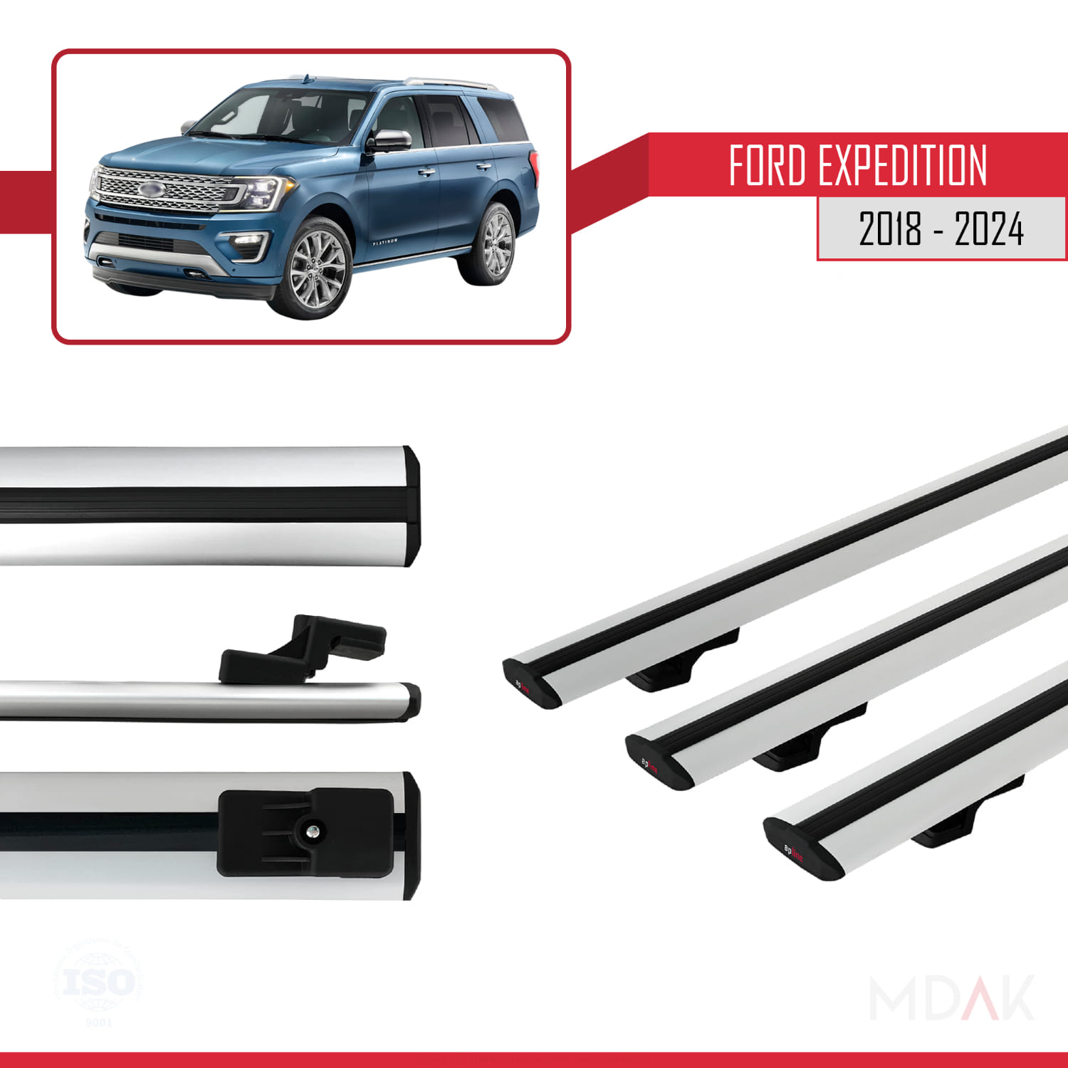 Ford Expedition 2018-2024 Arası ile Uyumlu BASIC Model Ara Atkı Tavan Barı Gri 3 Adet - Görsel 3