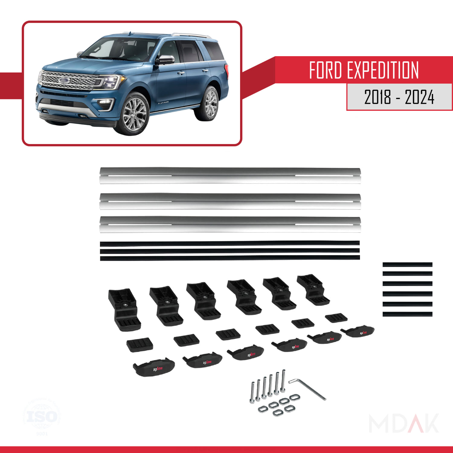 Ford Expedition 2018-2024 Arası ile Uyumlu BASIC Model Ara Atkı Tavan Barı Gri 3 Adet - Görsel 6