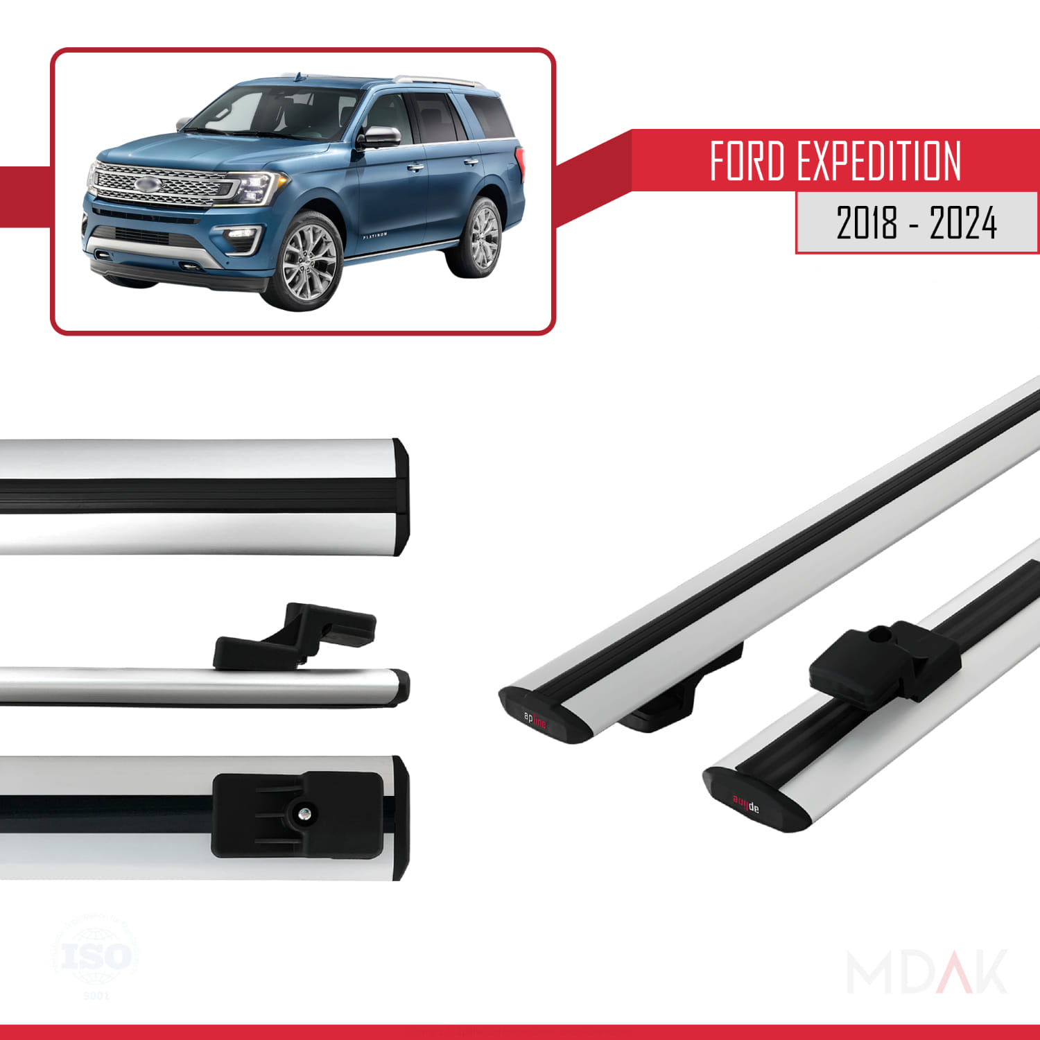 Ford Expedition 2018-2024 Arası ile Uyumlu BASIC Model Ara Atkı Tavan Barı Gri 2 Adet - Görsel 3