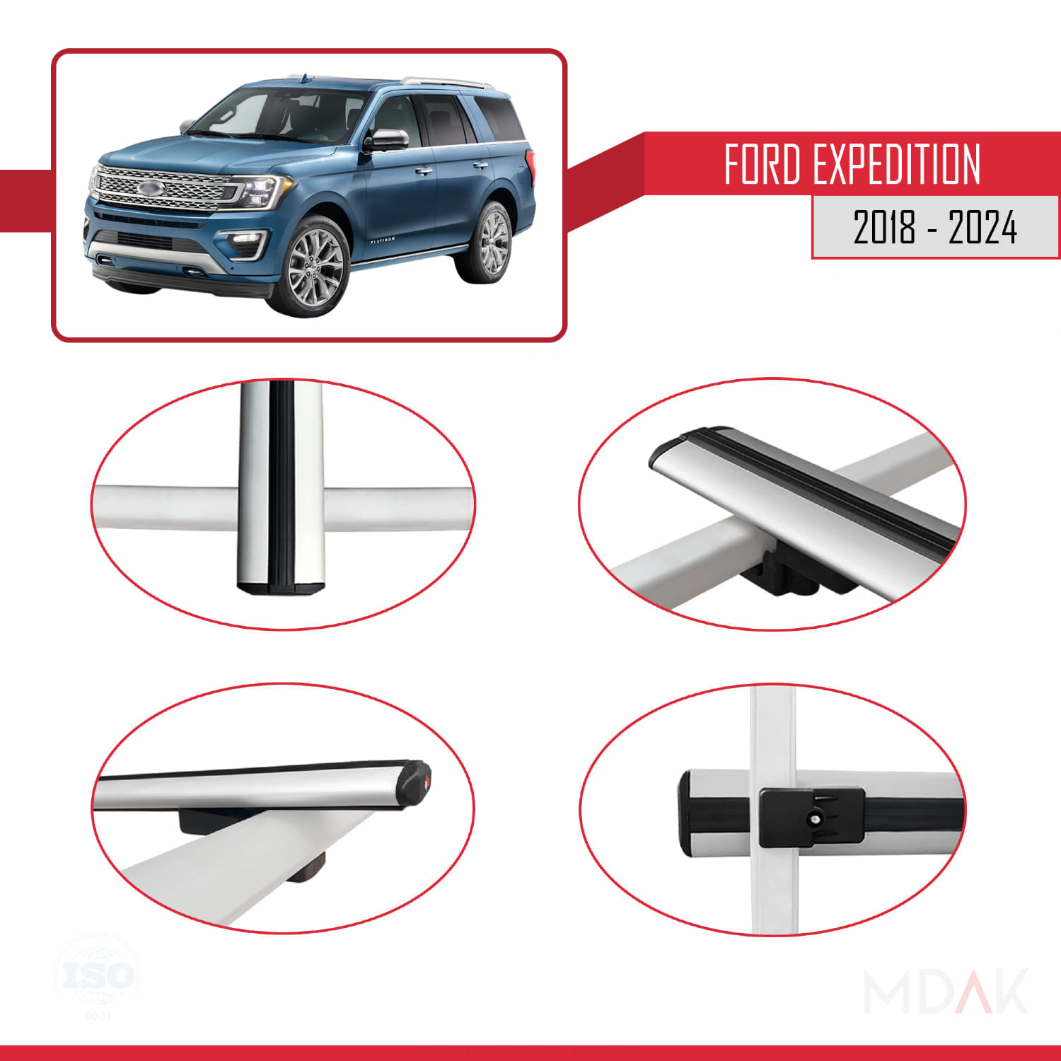 Ford Expedition 2018-2024 Arası ile Uyumlu BASIC Model Ara Atkı Tavan Barı Gri 2 Adet - Görsel 4