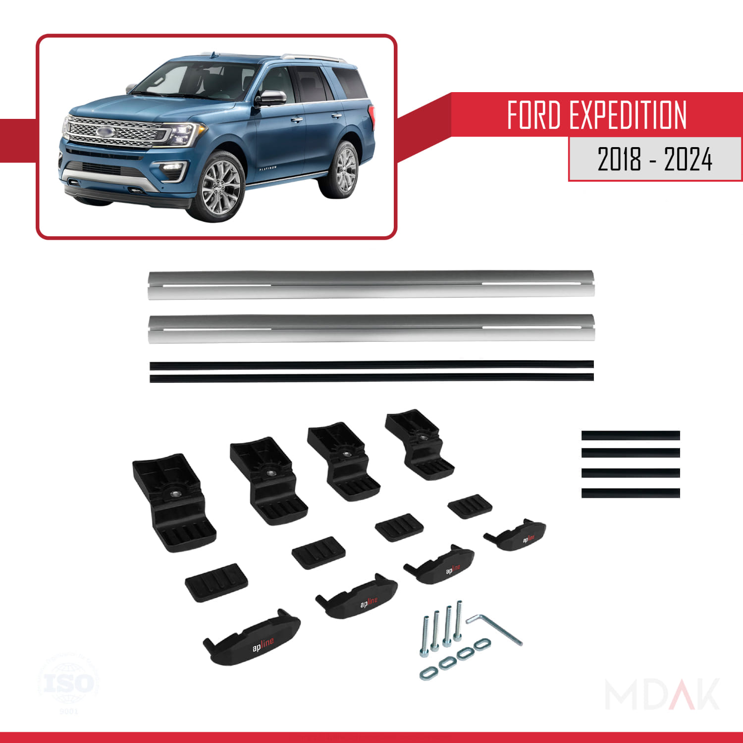 Ford Expedition 2018-2024 Arası ile Uyumlu BASIC Model Ara Atkı Tavan Barı Gri 2 Adet - Görsel 6