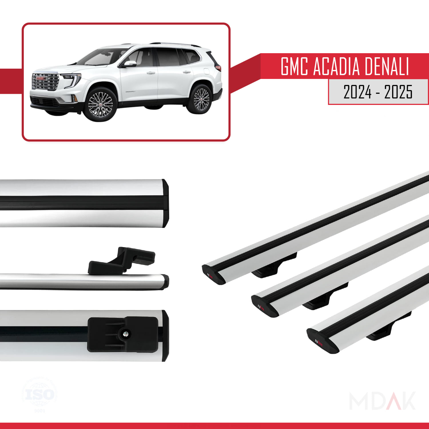 GMC Acadia Denali 2024-2025 Arası ile Uyumlu BASIC Model Ara Atkı Tavan Barı Gri 3 Adet - Görsel 3